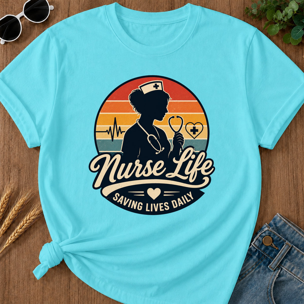 Nurse Life Saving T-Shirt - Lagoon Blue Mockup