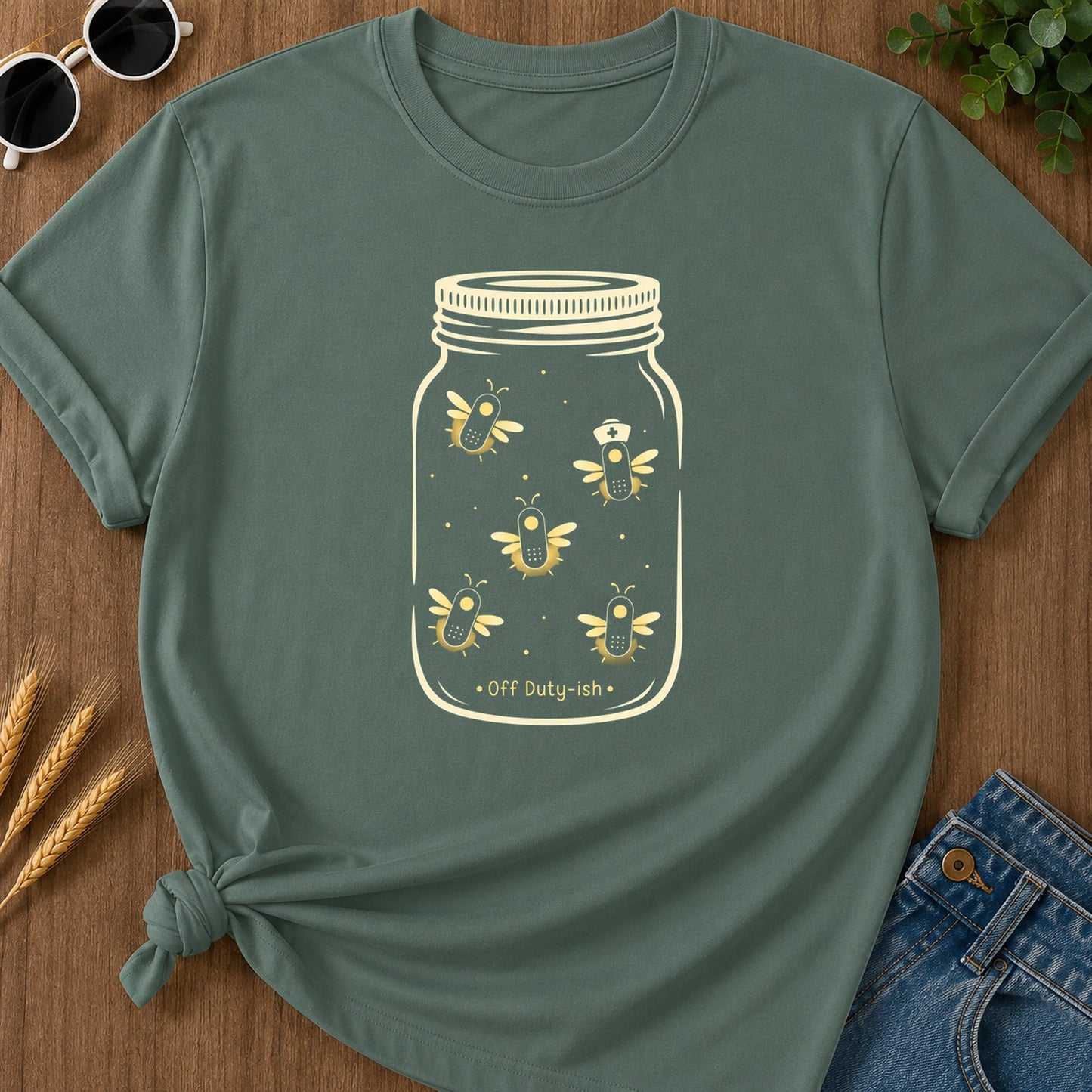 Off Duty Ish T-Shirt - Blue Spruce Mockup