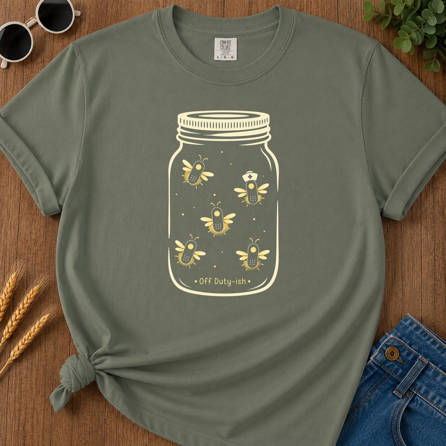 Off Duty Ish T-Shirt - Moss Mockup