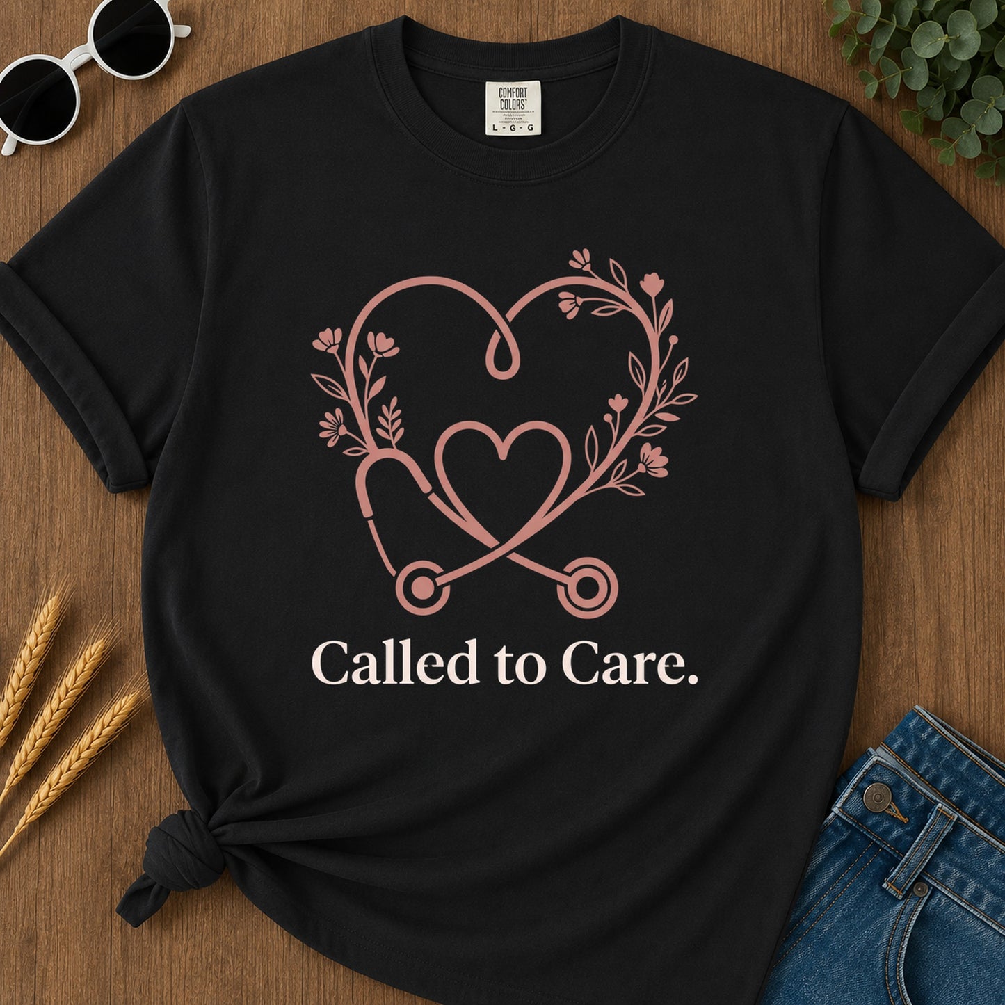 Called Care T-Shirt - Black Mockup