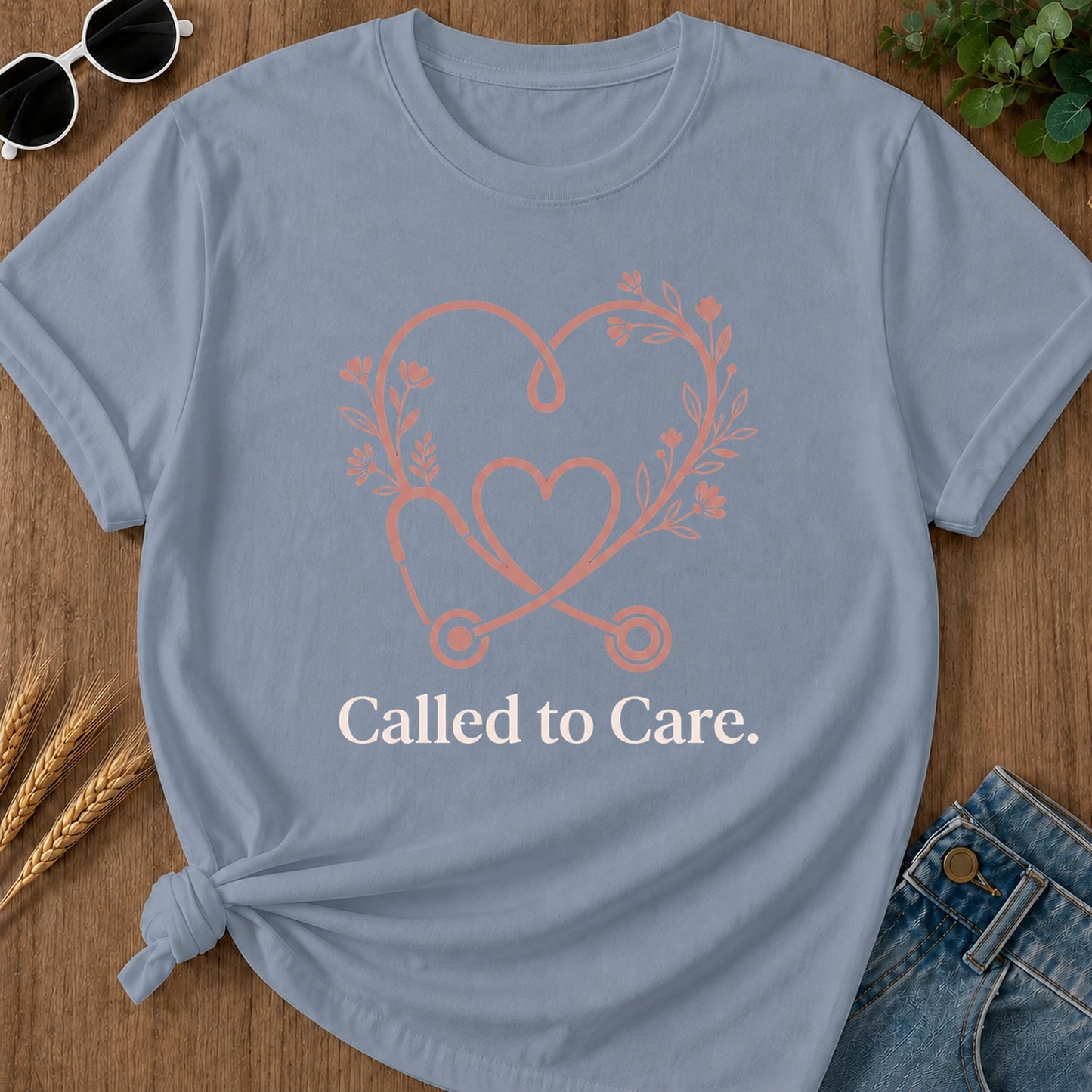 Called Care T-Shirt - Blue Jean Mockup