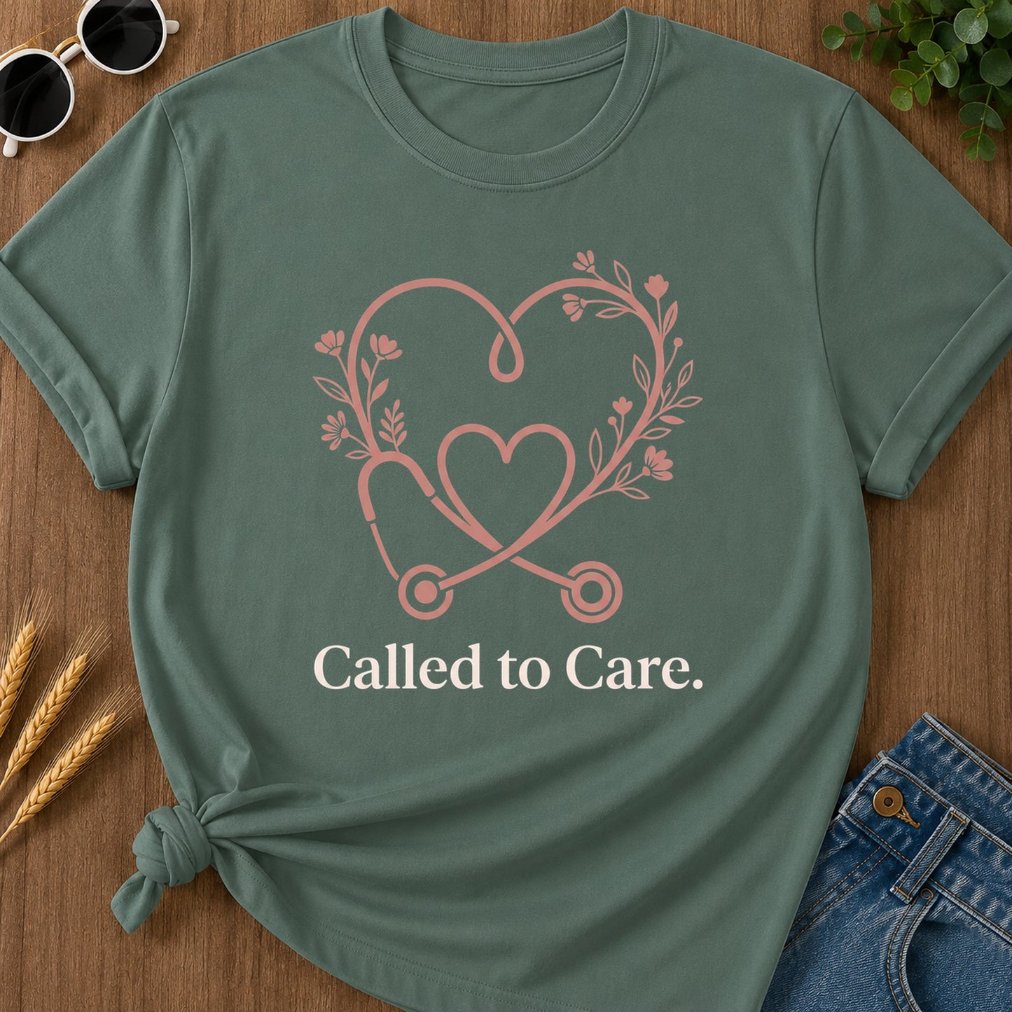 Called Care T-Shirt - Blue Spruce Mockup