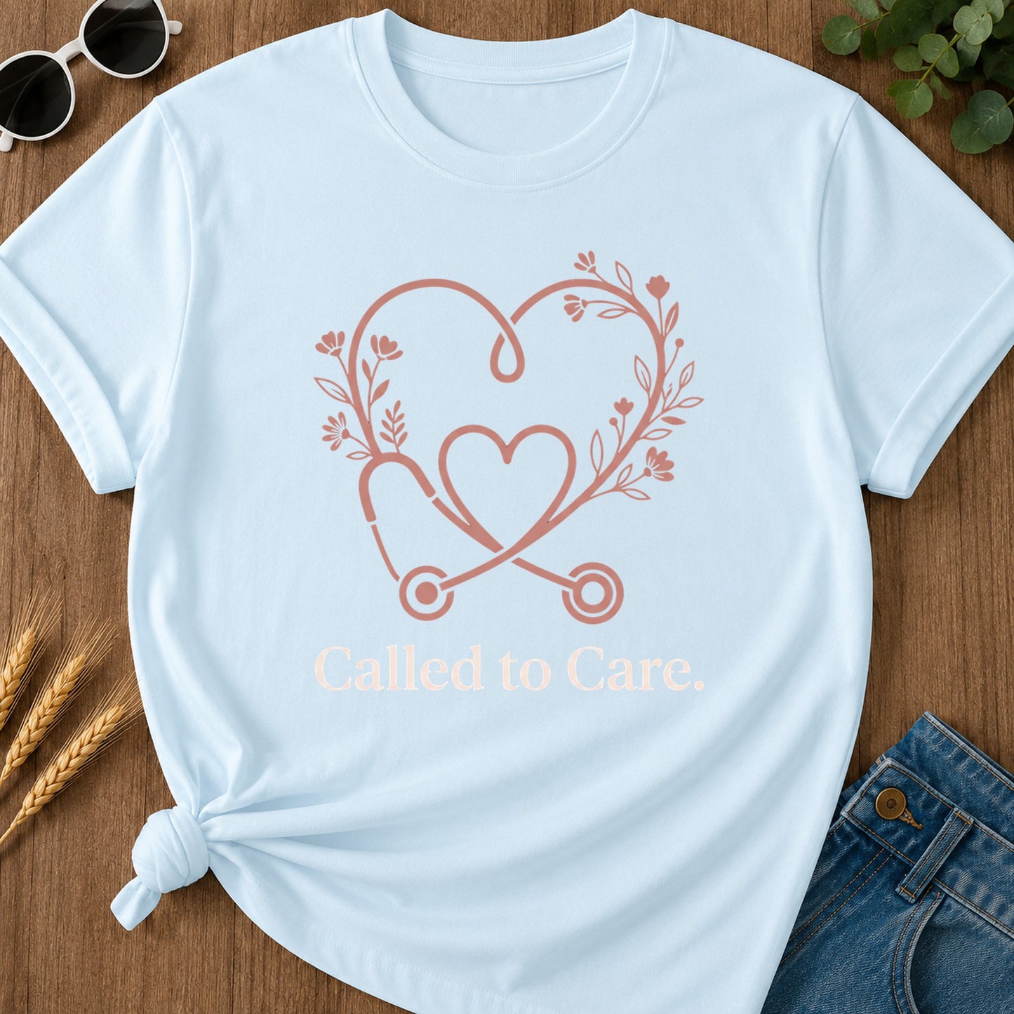 Called Care T-Shirt - Chambray Mockup