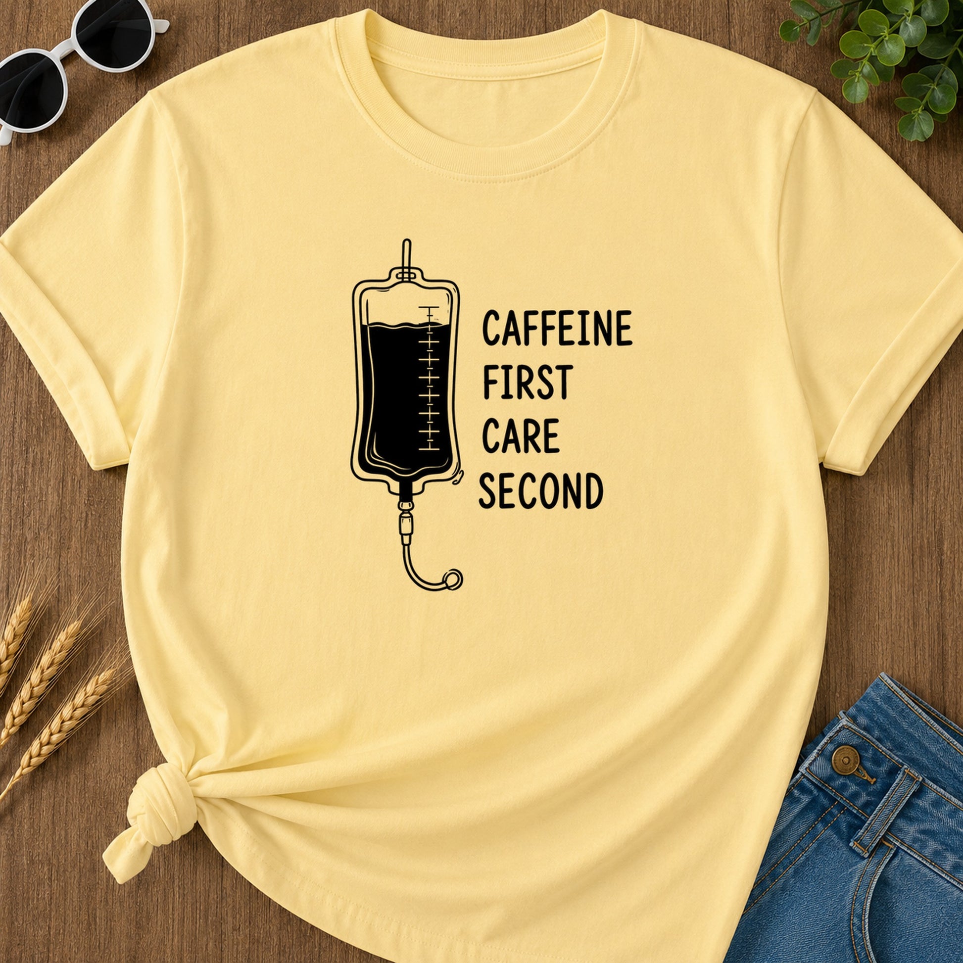 Caffeine First Care Second 110 T-Shirt - Butter Mockup