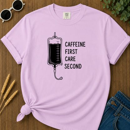 Caffeine First Care Second 110 T-Shirt - Orchid Mockup