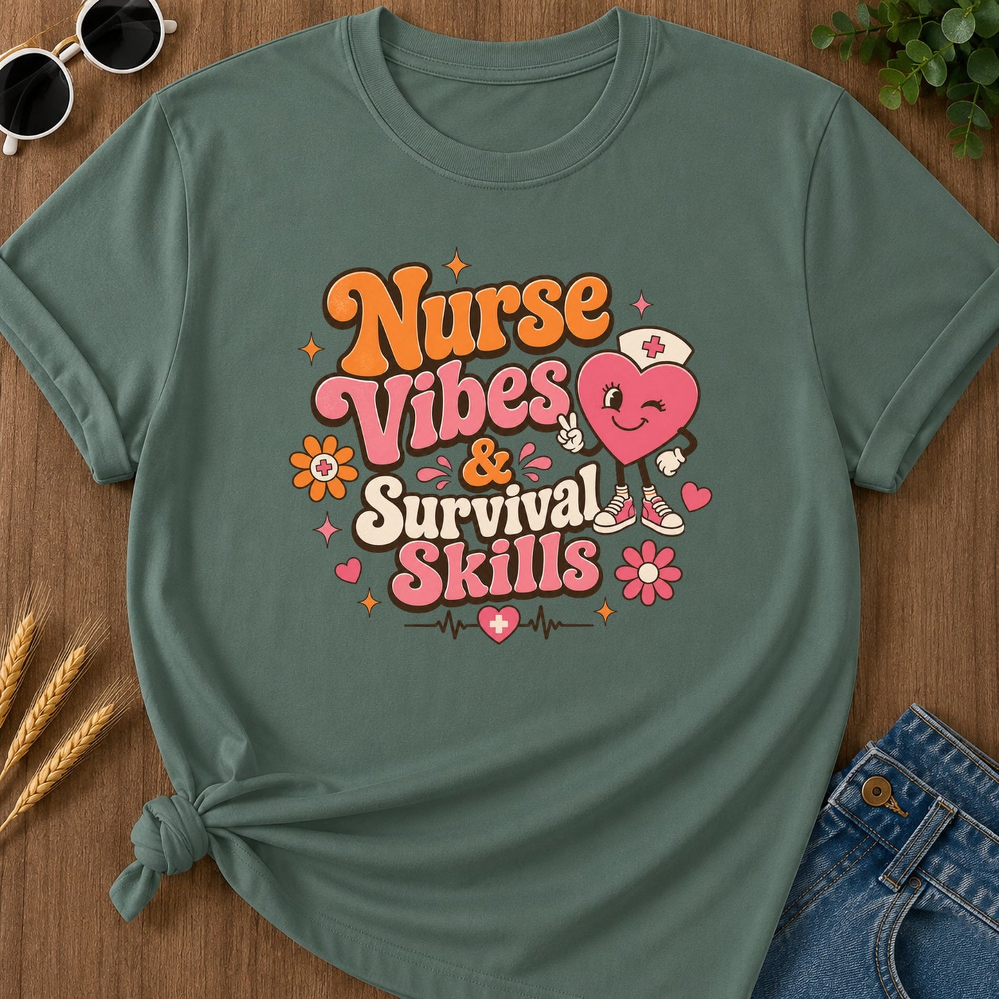 Survival Skills T-Shirt - Blue Spruce Mockup
