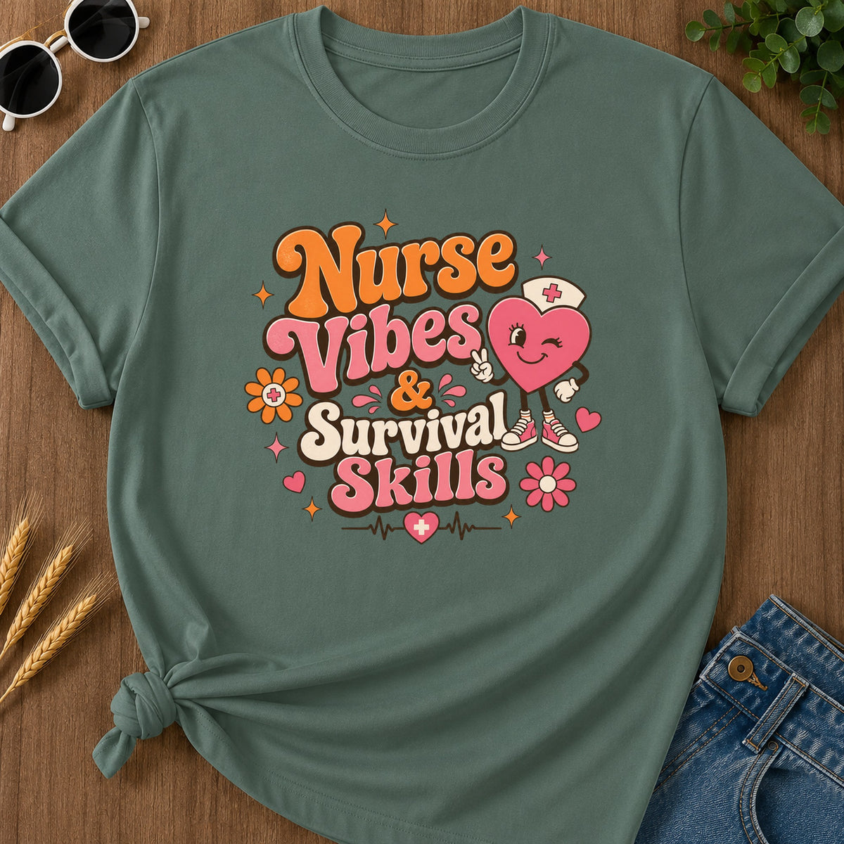 Survival Skills T-Shirt - Blue Spruce Mockup
