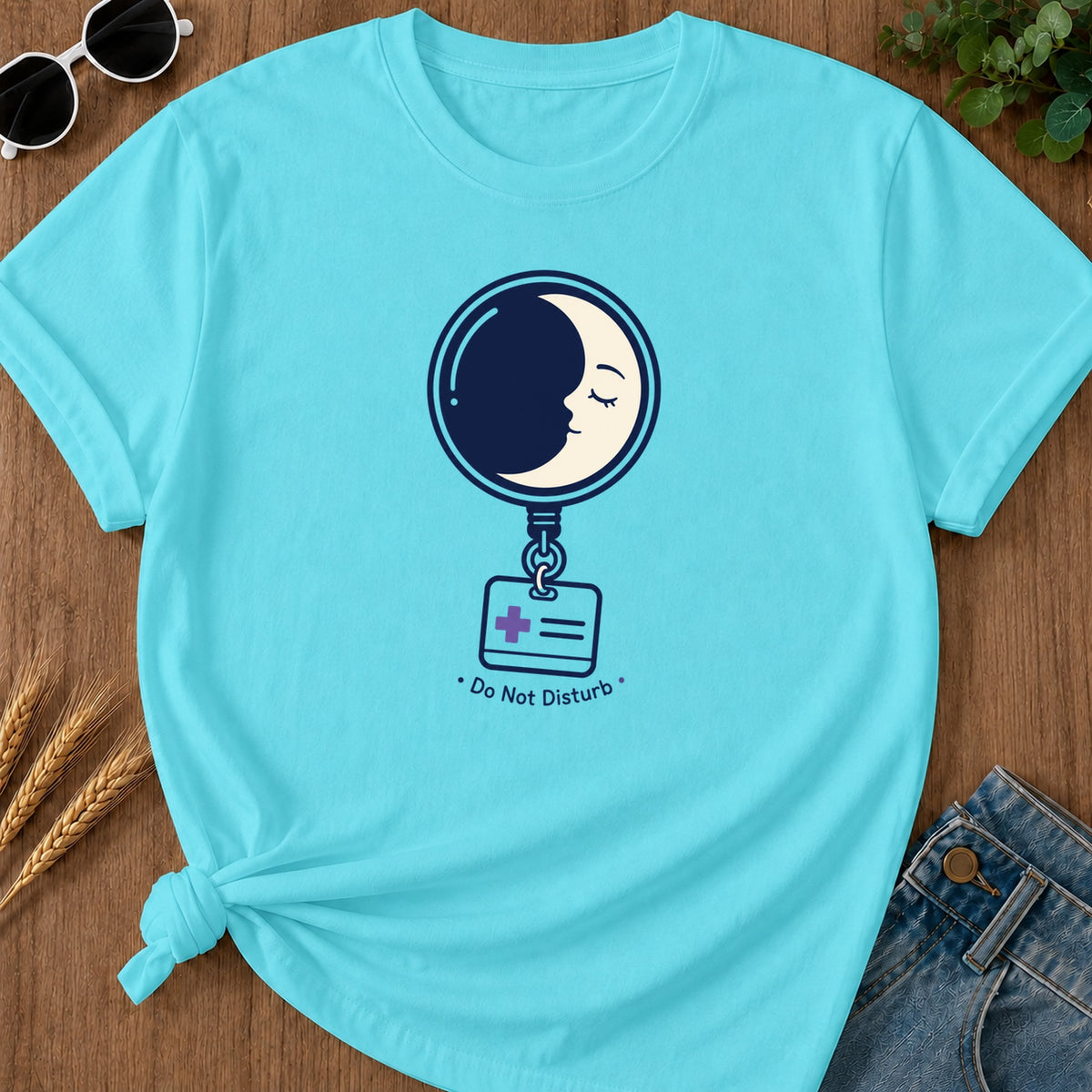 Do Not Disturb Moon T-Shirt - Lagoon Blue Mockup
