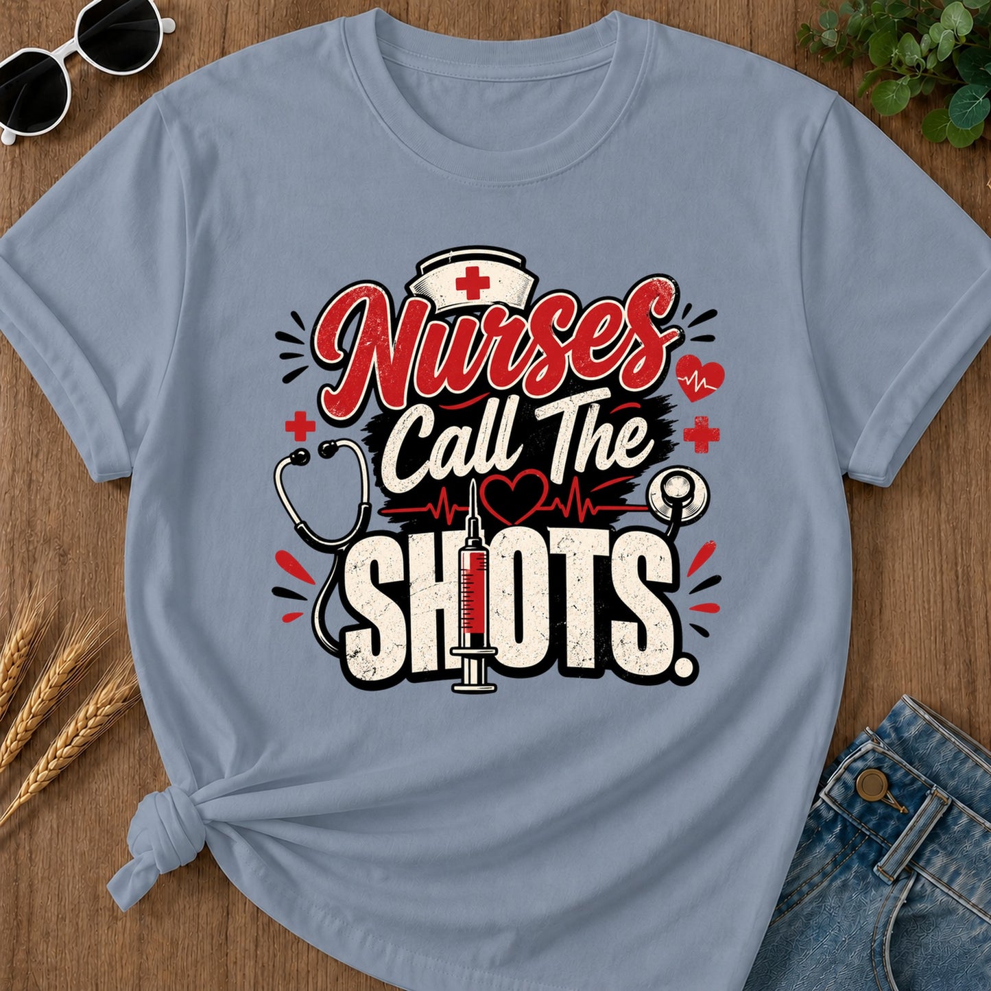 Call The Shots T-Shirt - Blue Jean Mockup