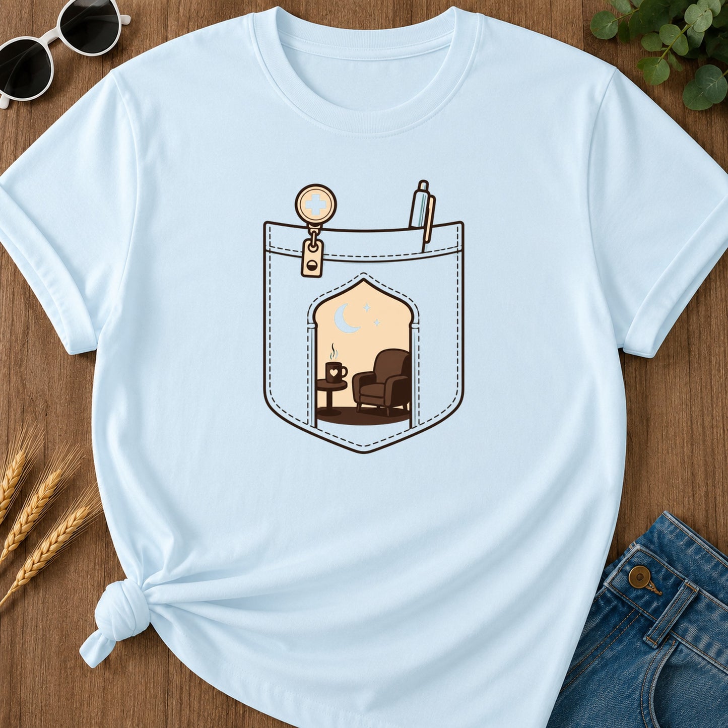 Pocket Rest T-Shirt - Chambray Mockup