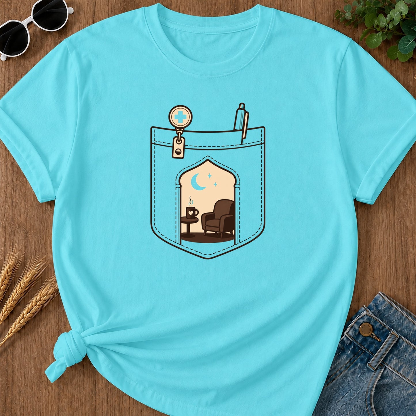 Pocket Rest T-Shirt - Lagoon Blue Mockup
