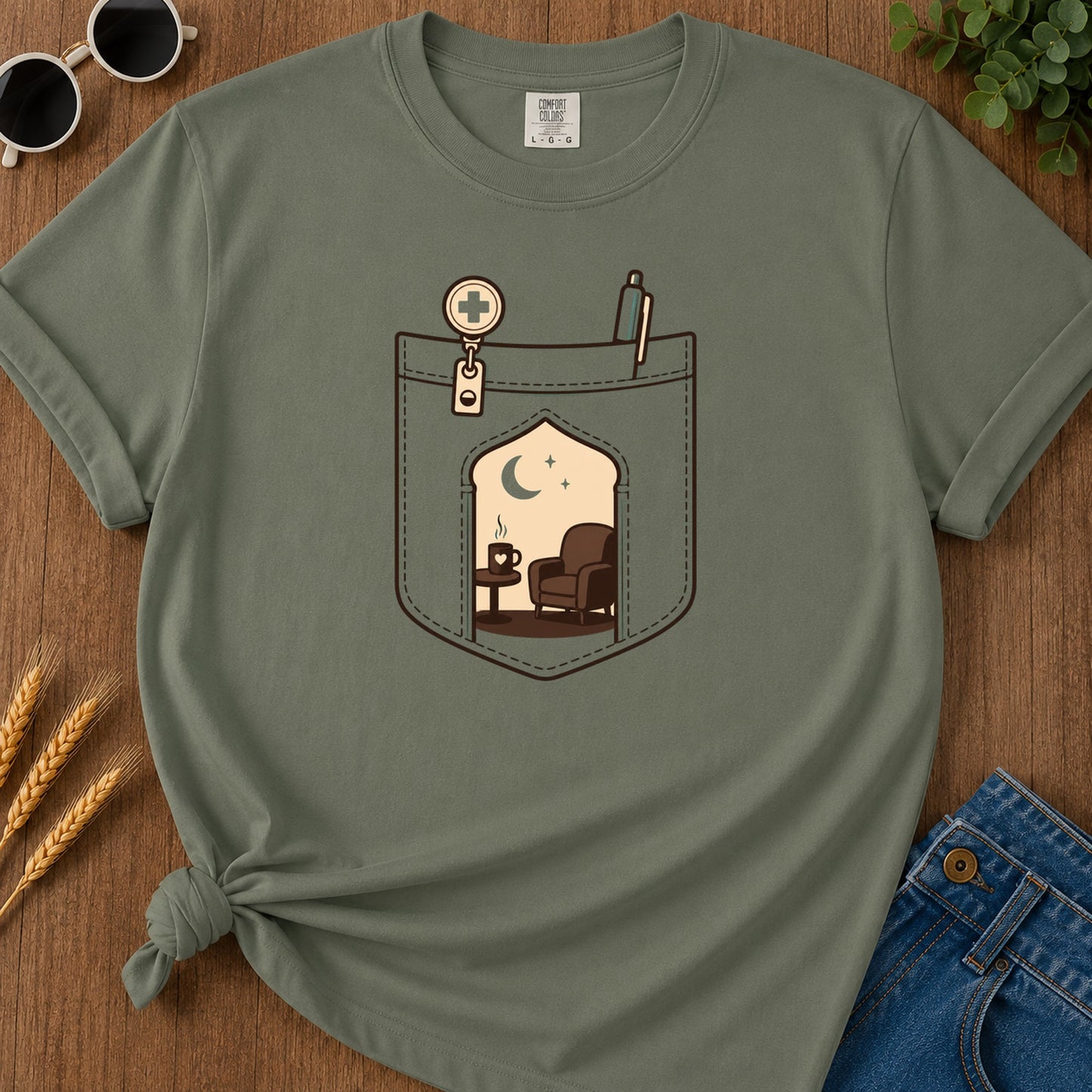 Pocket Rest T-Shirt - Moss Mockup