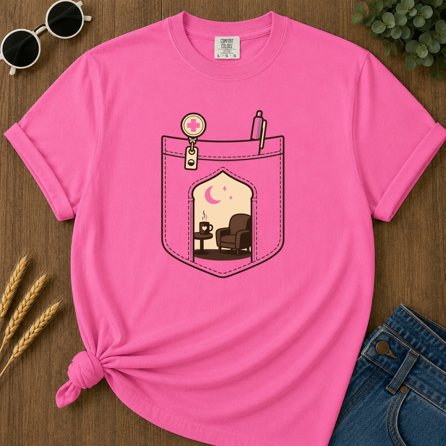 Pocket Rest T-Shirt - Neon Pink Mockup