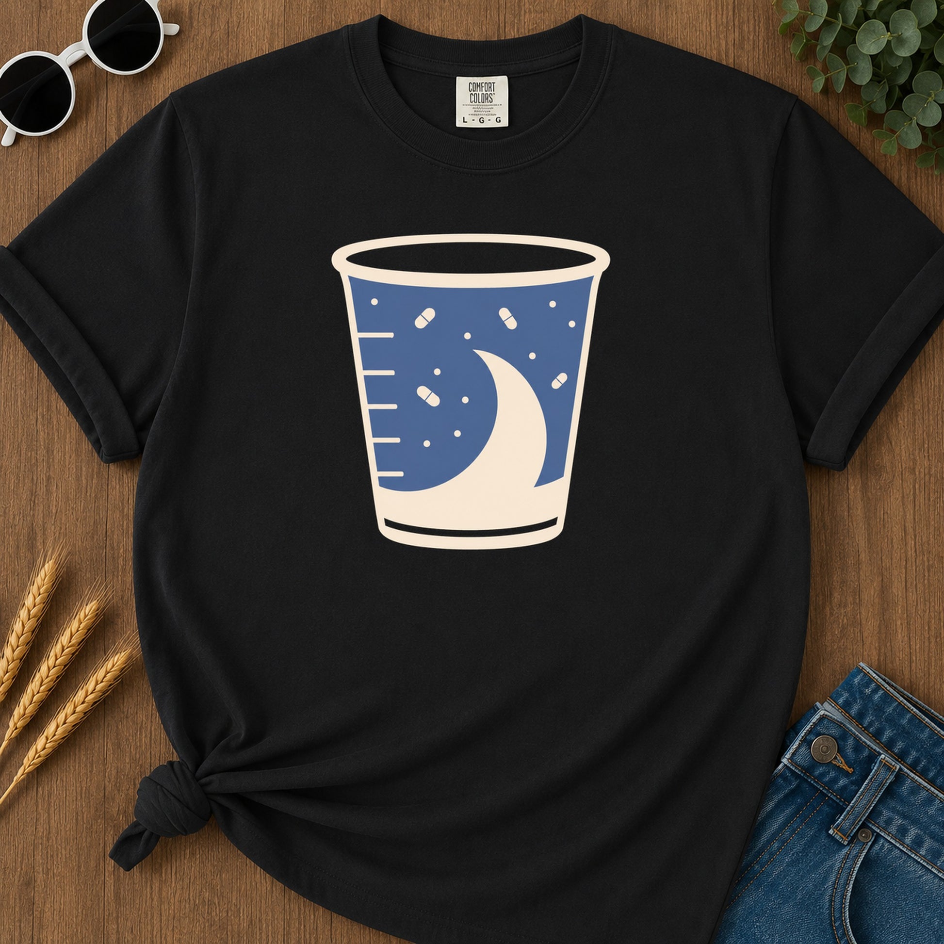 Pill Cup T-Shirt - Black Mockup