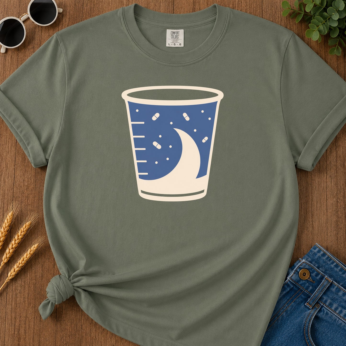 Pill Cup T-Shirt - Moss Mockup