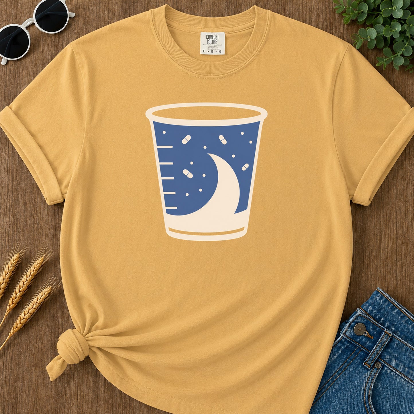 Pill Cup T-Shirt - Mustard Mockup