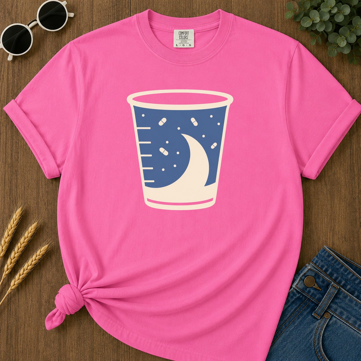 Pill Cup T-Shirt - Neon Pink Mockup