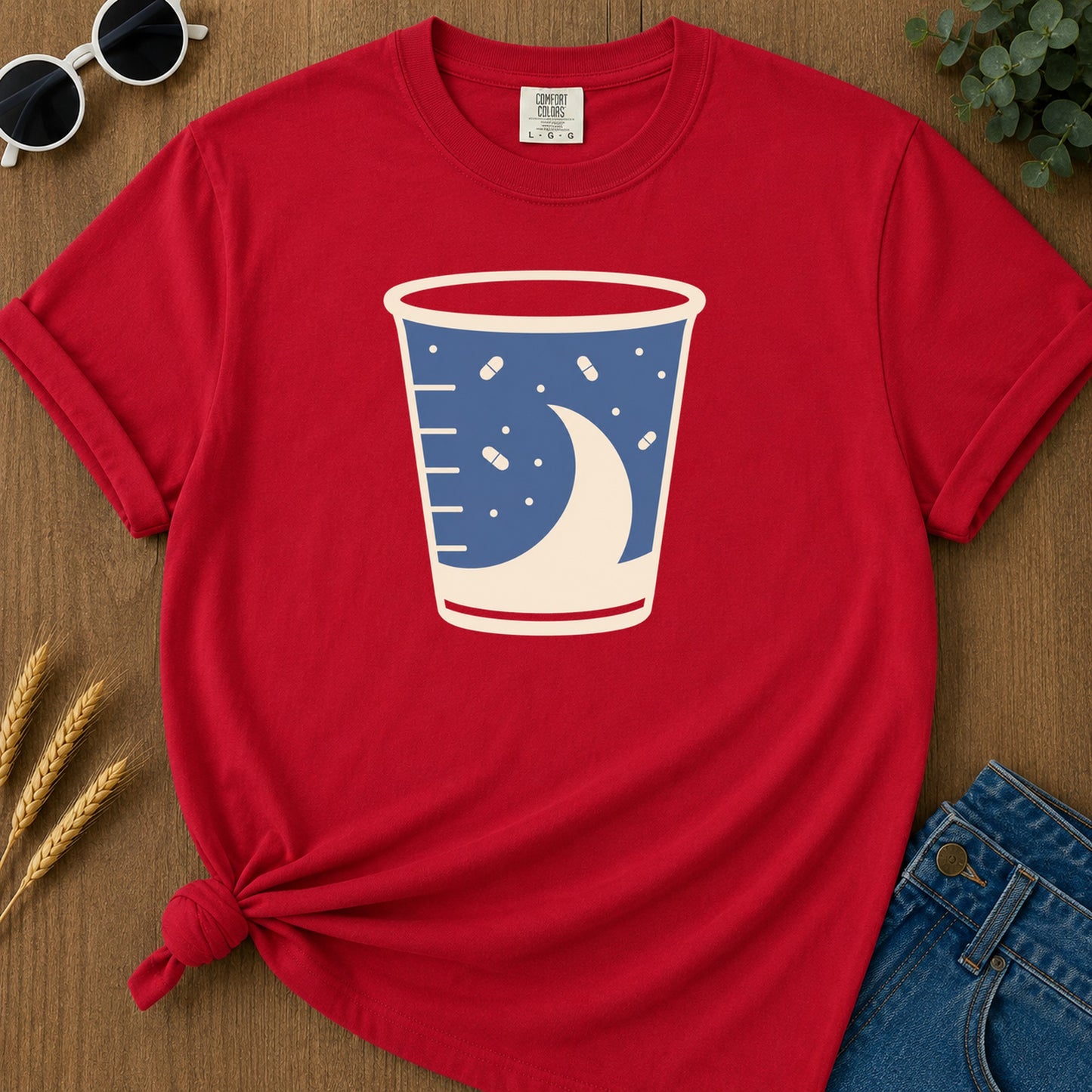 Pill Cup T-Shirt - Red Mockup