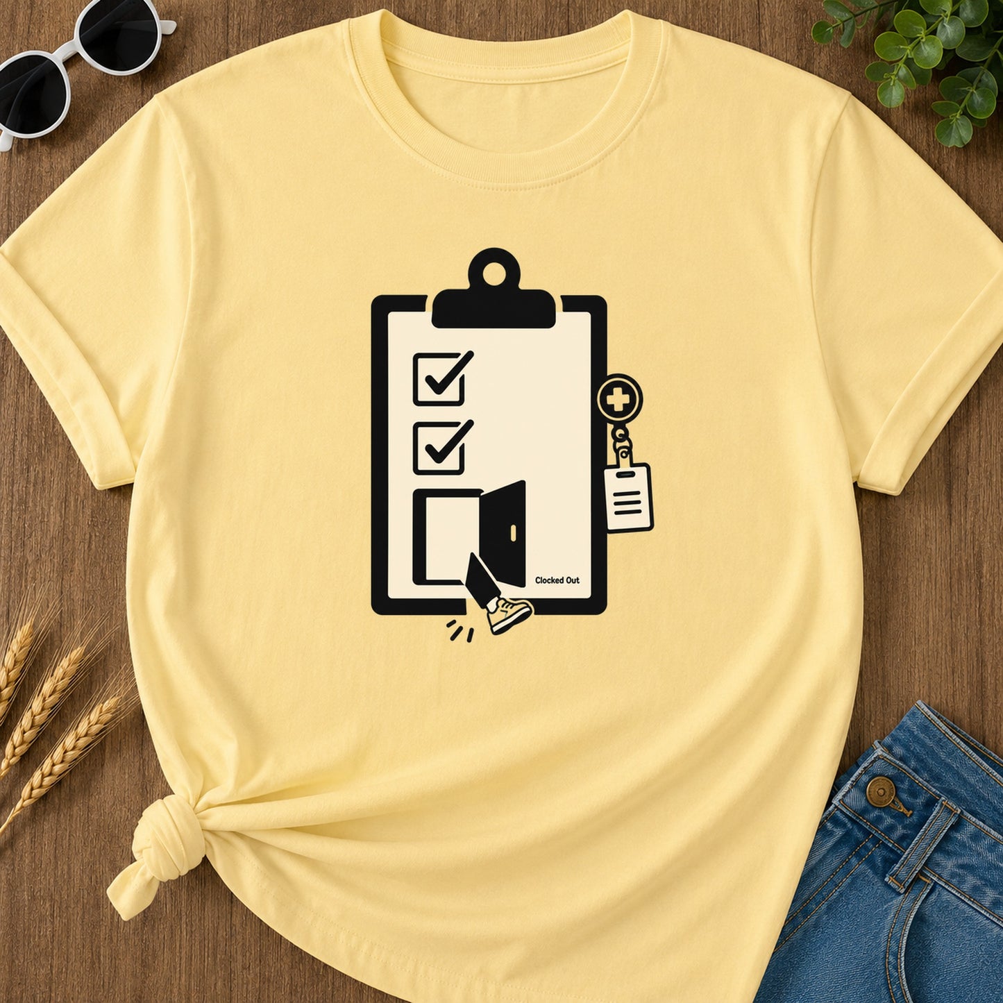 Clocked Out T-Shirt - Butter Mockup