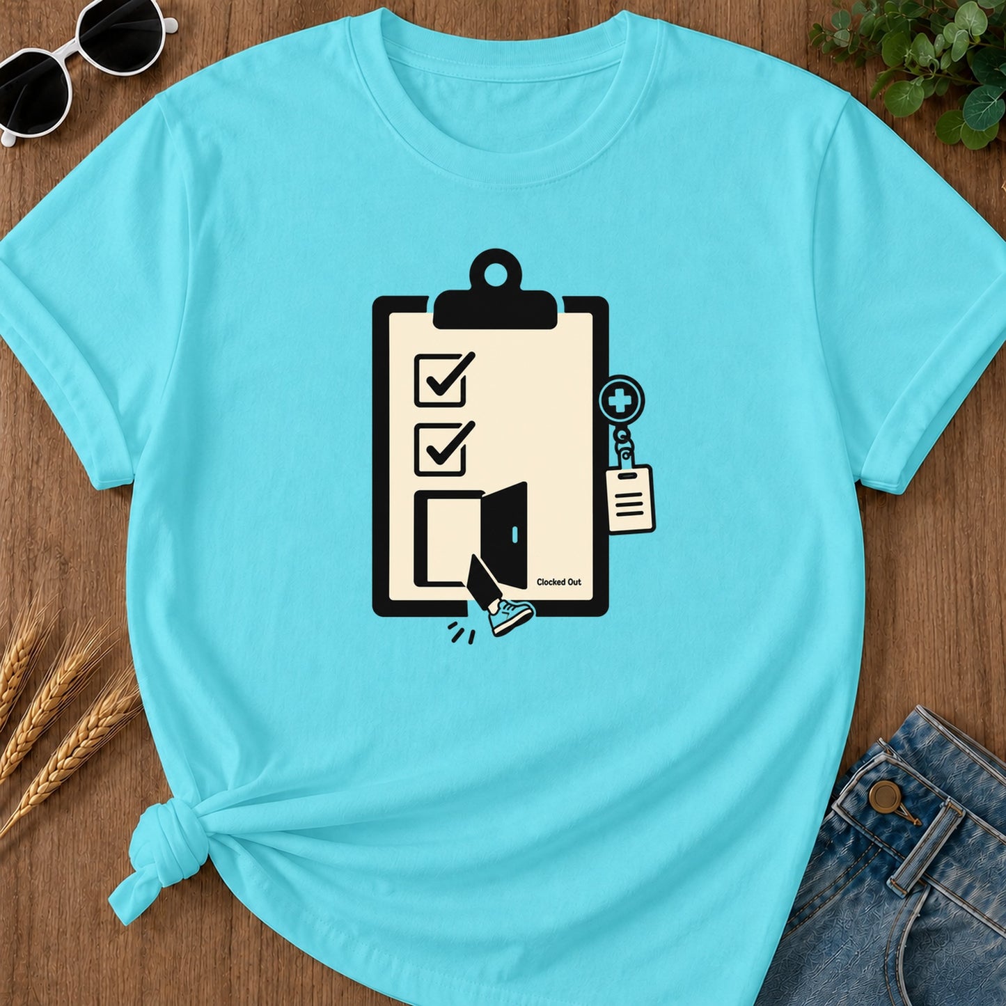 Clocked Out T-Shirt - Lagoon Blue Mockup
