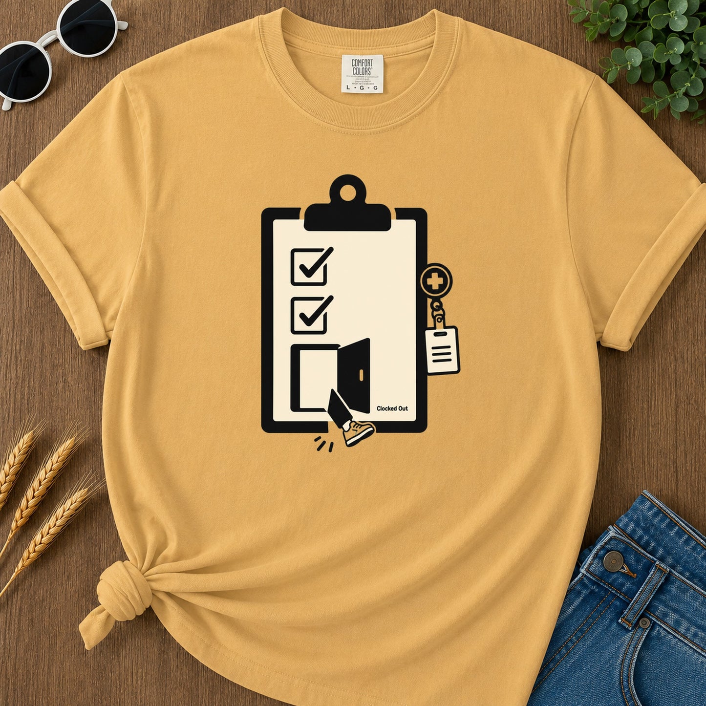 Clocked Out T-Shirt - Mustard Mockup