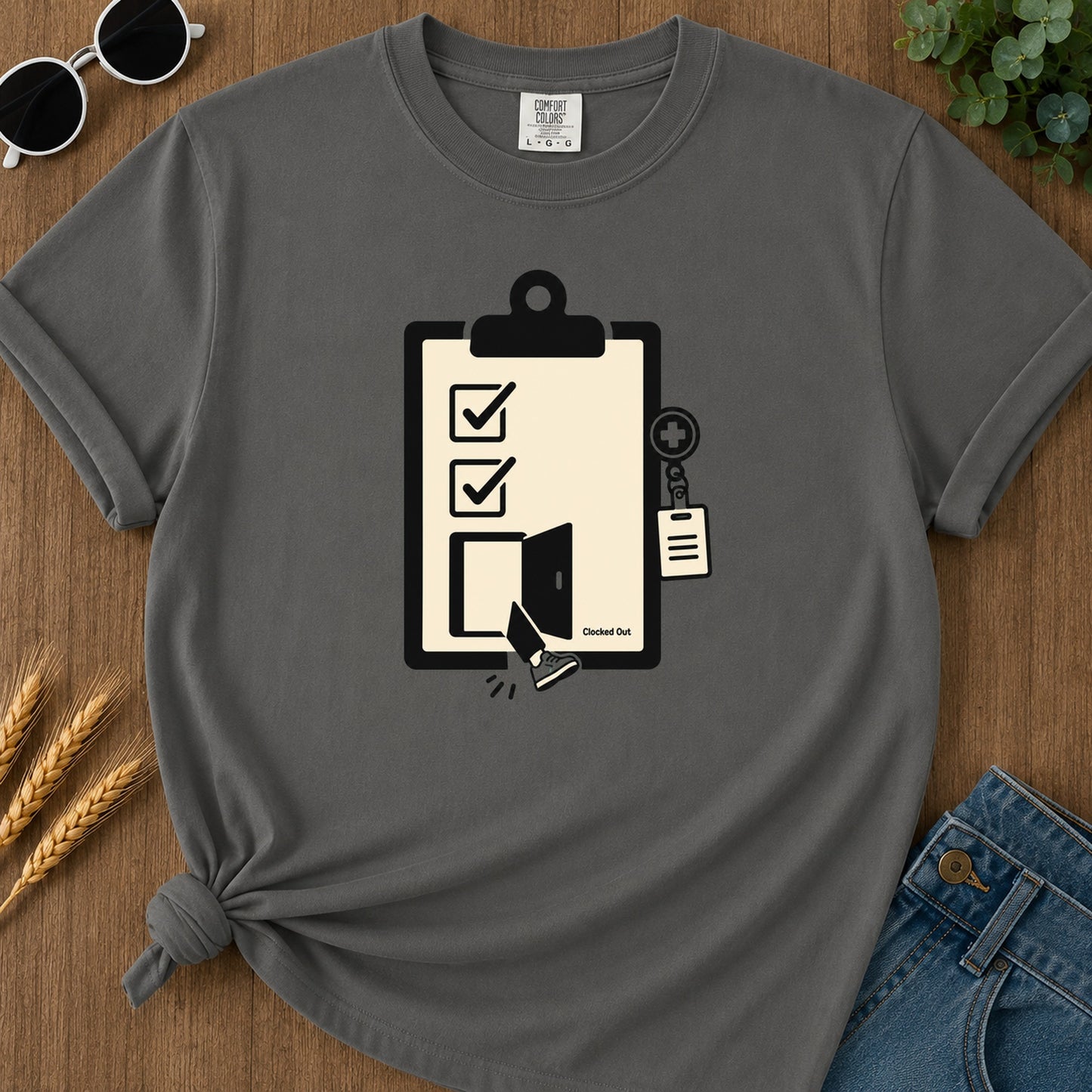 Clocked Out T-Shirt - Pepper Mockup