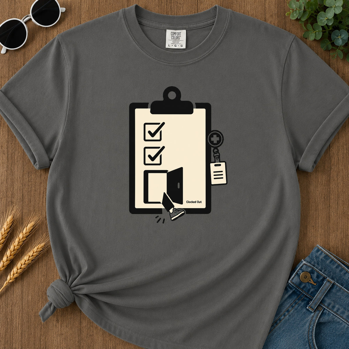 Clocked Out T-Shirt - Pepper Mockup