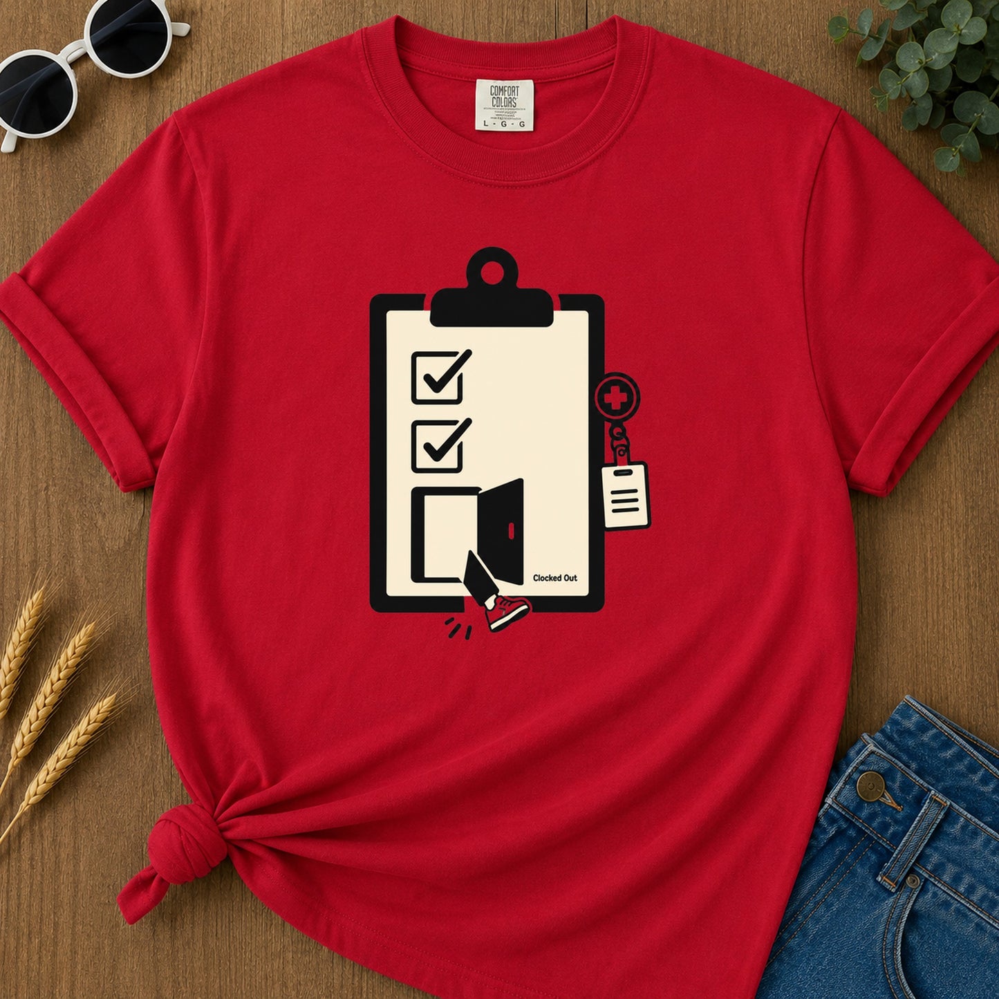 Clocked Out T-Shirt - Red Mockup