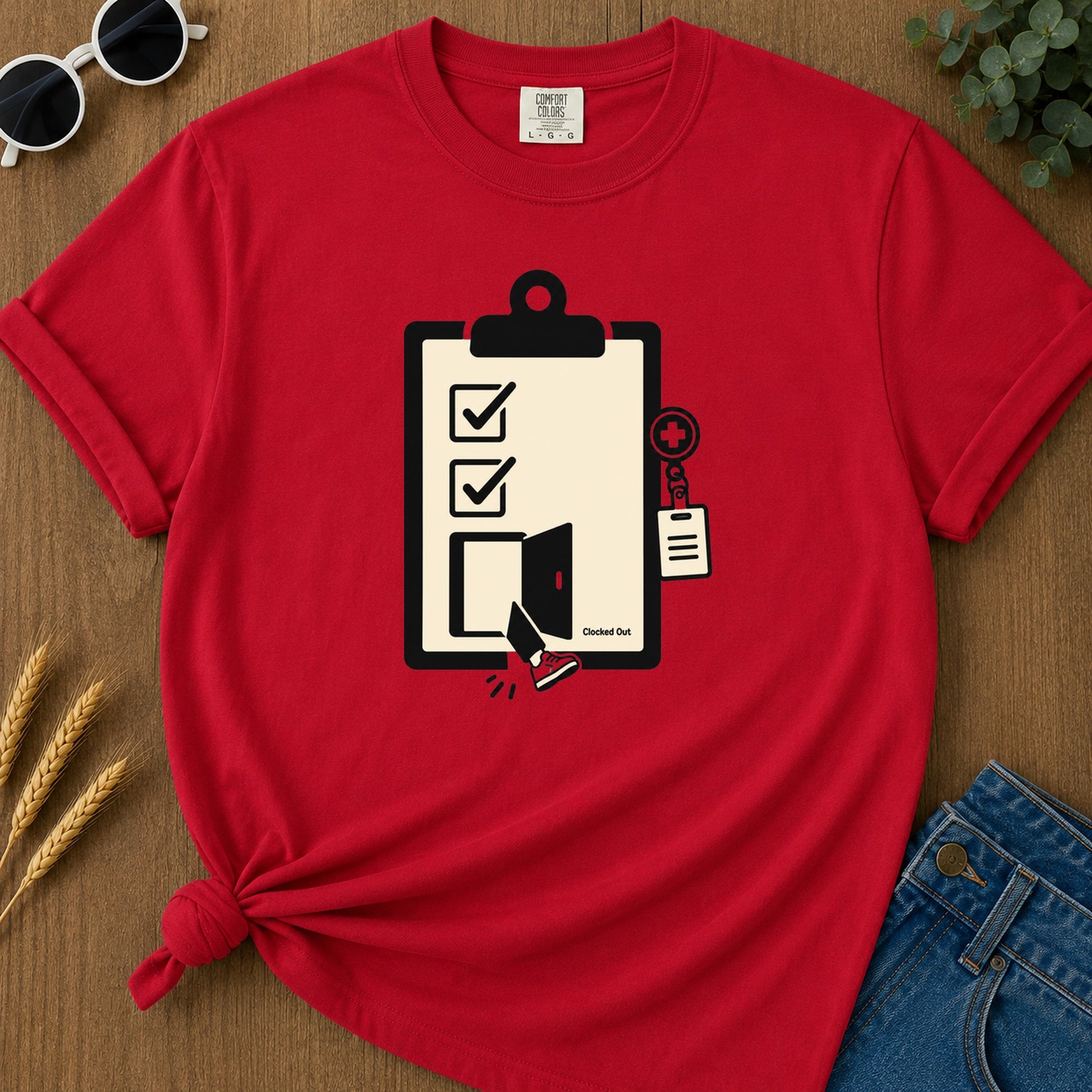 Clocked Out T-Shirt - Red Mockup
