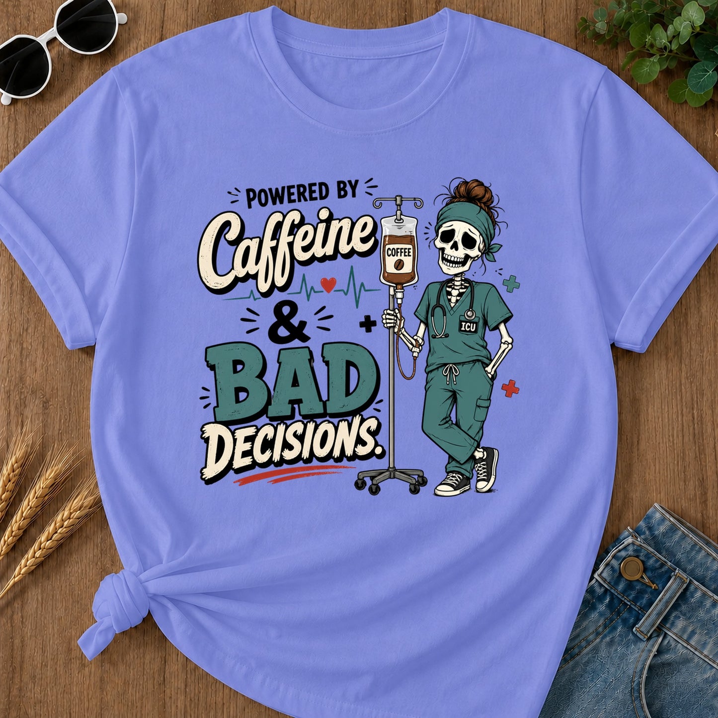 Powered Caffeine T-Shirt - Flo Blue Mockup