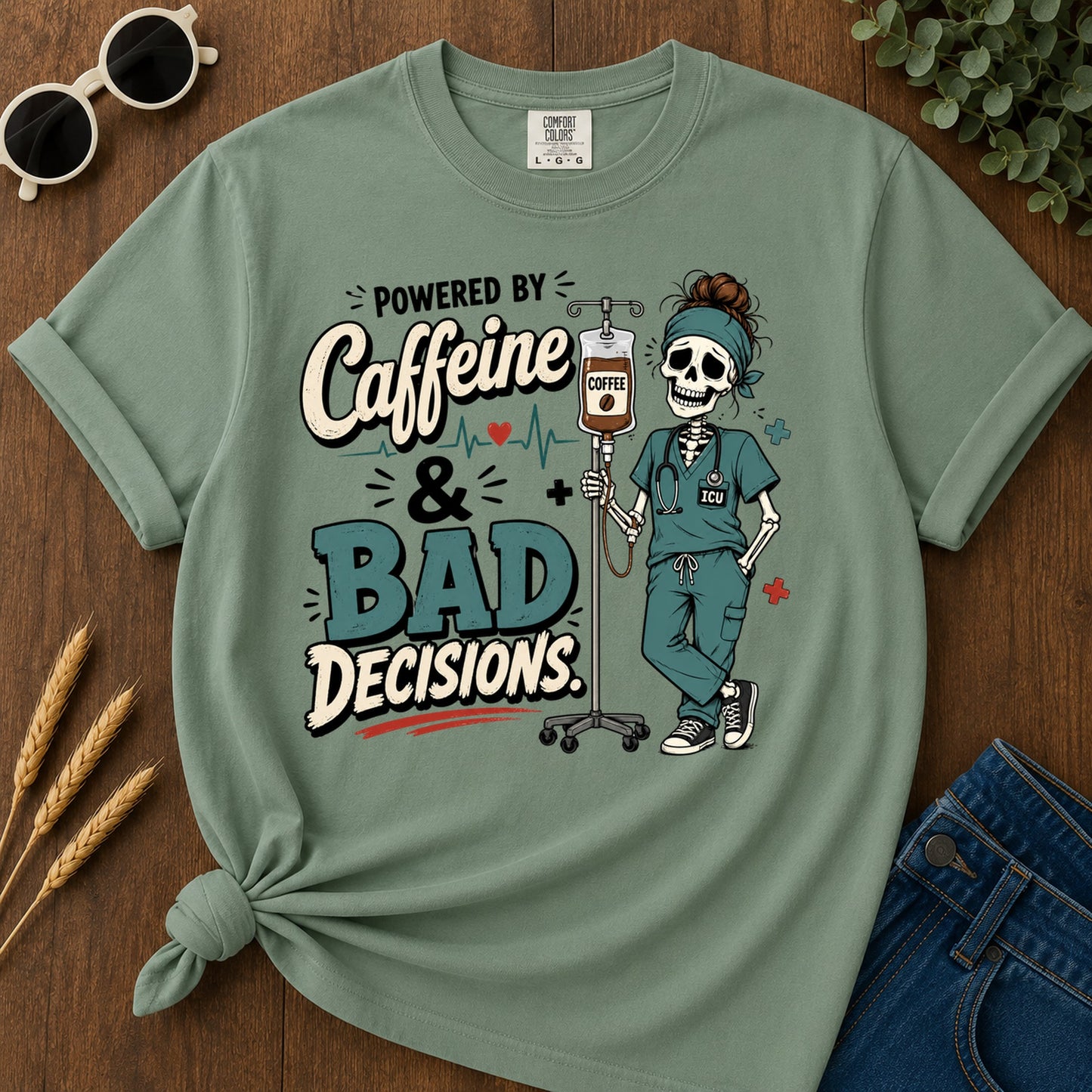Powered Caffeine T-Shirt - Light Green Mockup
