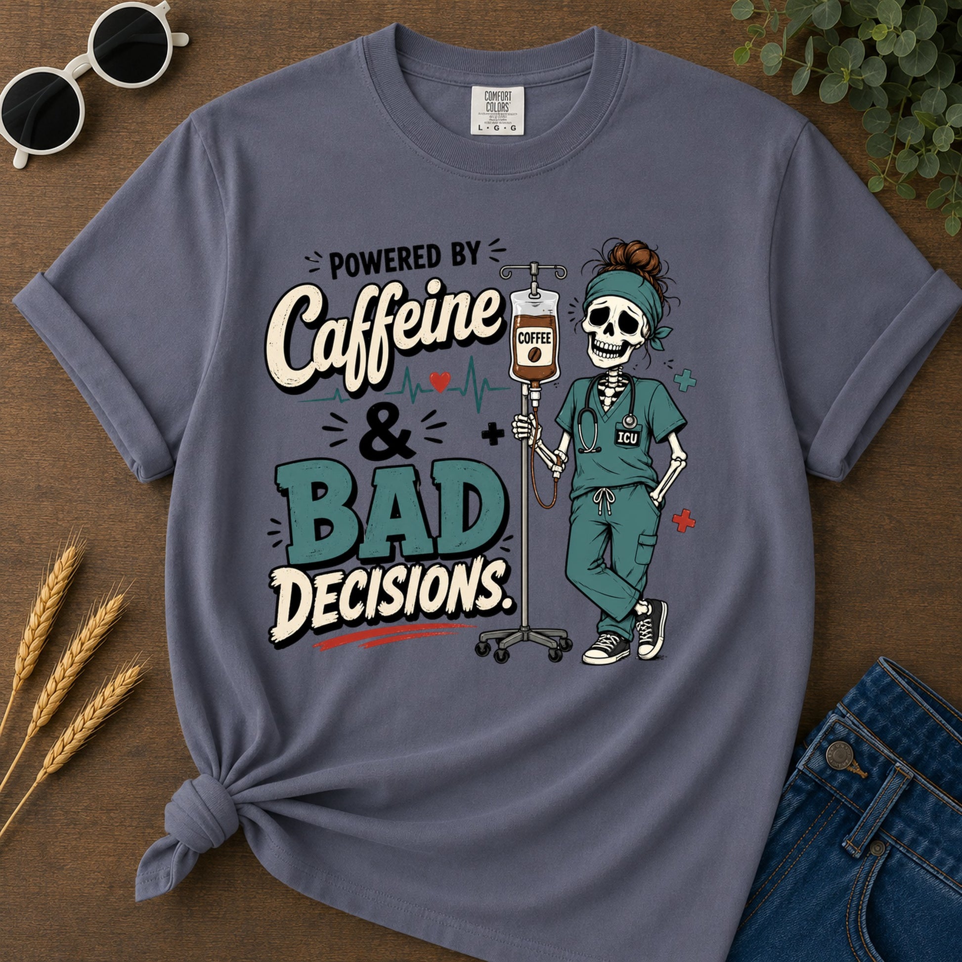 Powered Caffeine T-Shirt - Navy Mockup