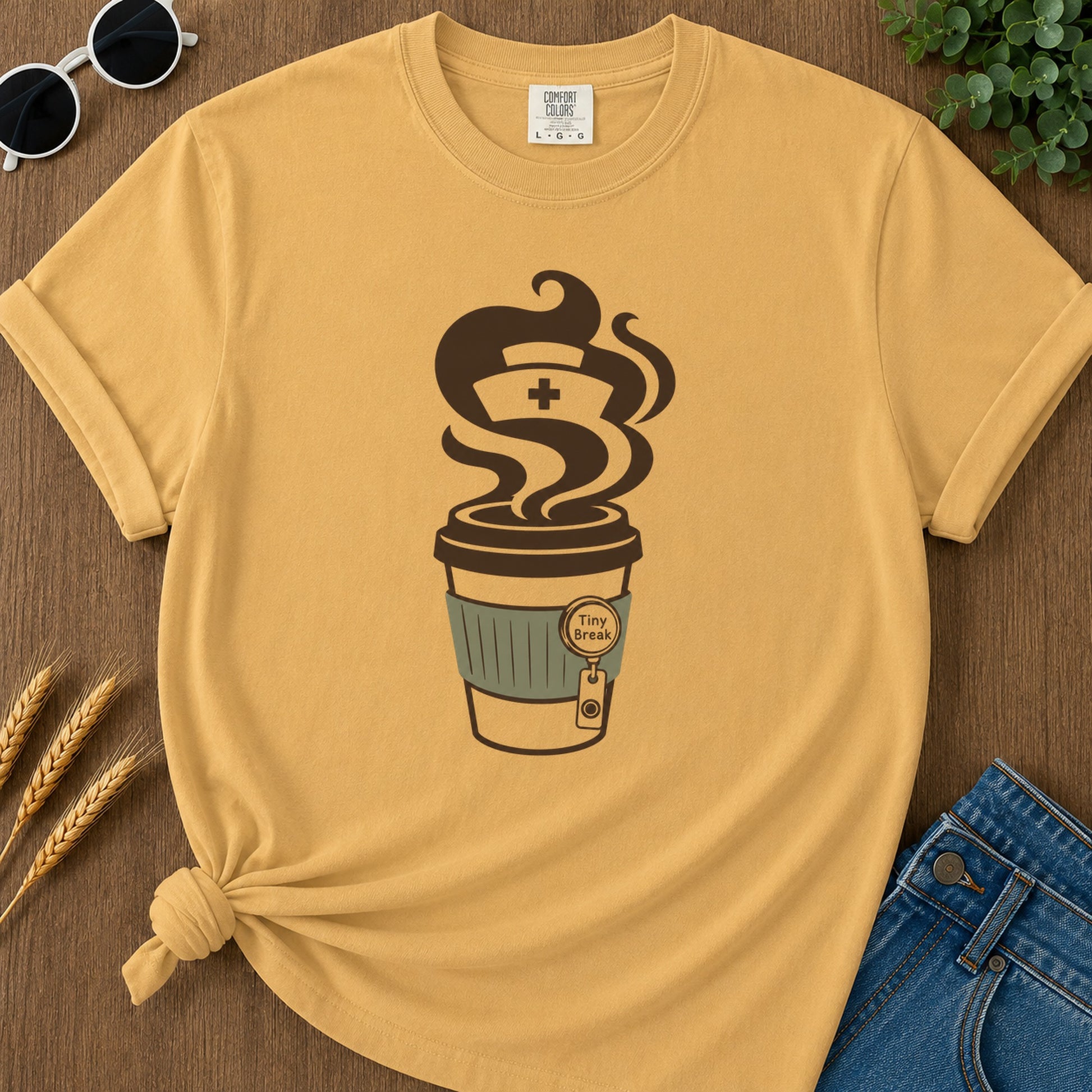 Tiny Break T-Shirt - Mustard Mockup