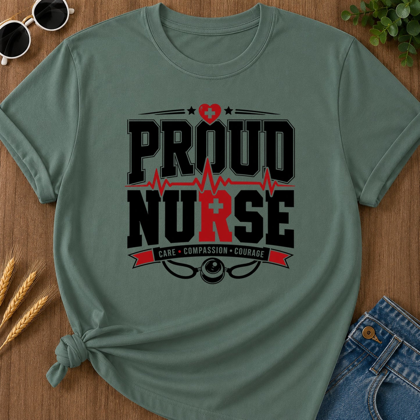 Proud Nurse T-Shirt - Blue Spruce Mockup
