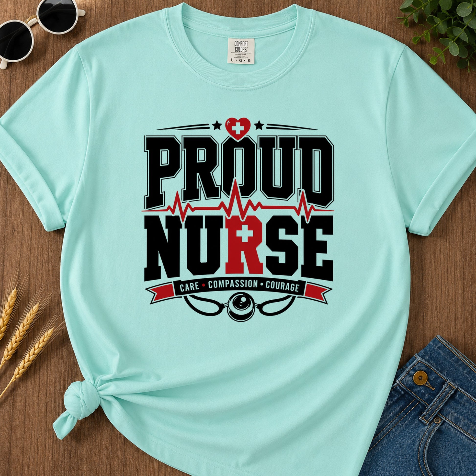Proud Nurse T-Shirt - Chalky Mint Mockup