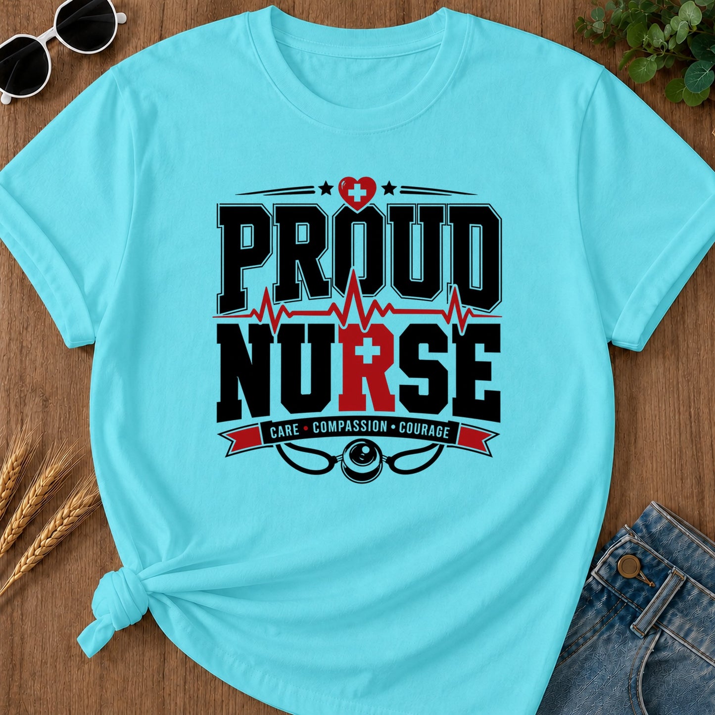 Proud Nurse T-Shirt - Lagoon Blue Mockup