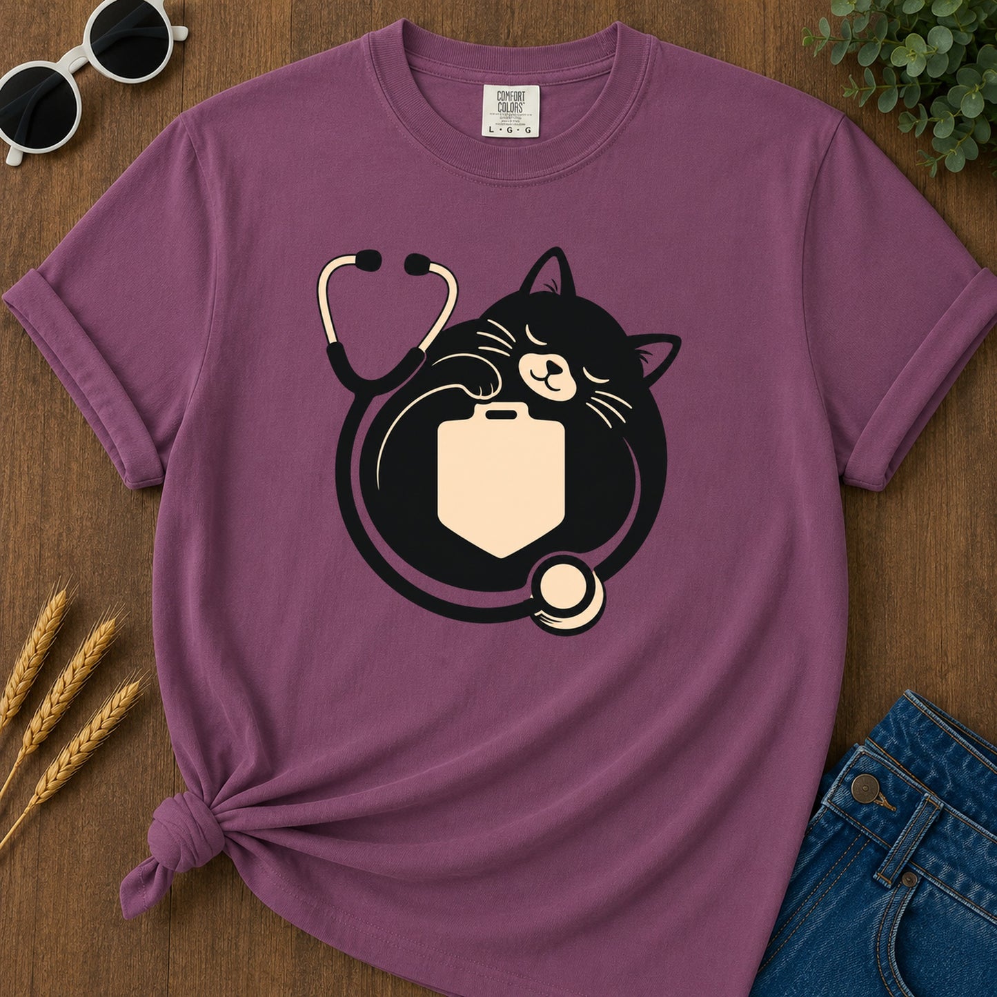 Cat Nurse T-Shirt - Berry Mockup