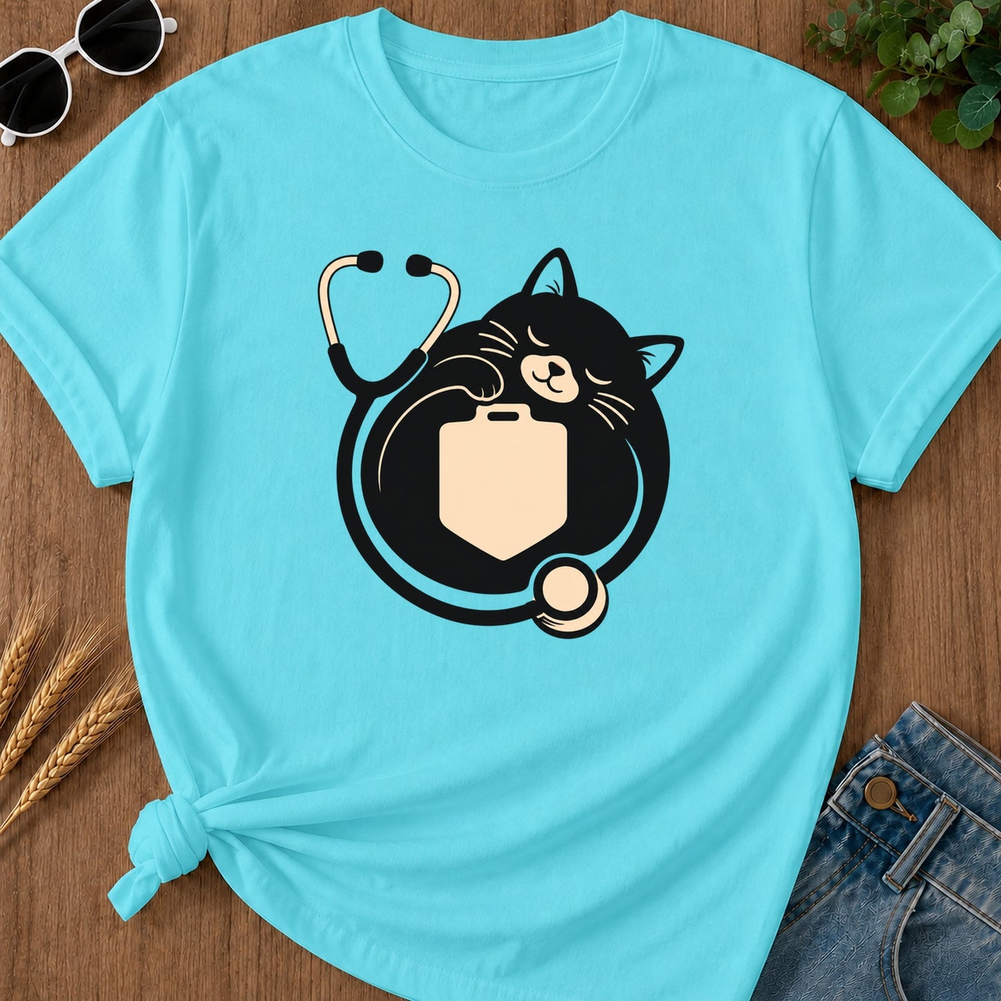 Cat Nurse T-Shirt - Lagoon Blue Mockup