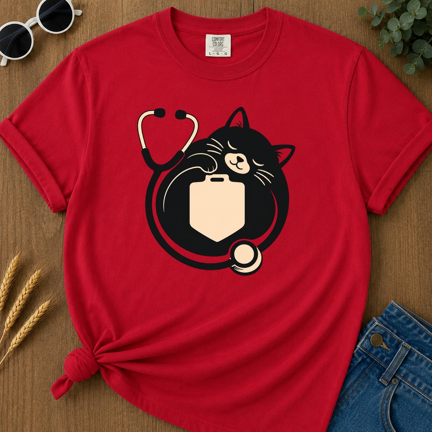 Cat Nurse T-Shirt - Red Mockup