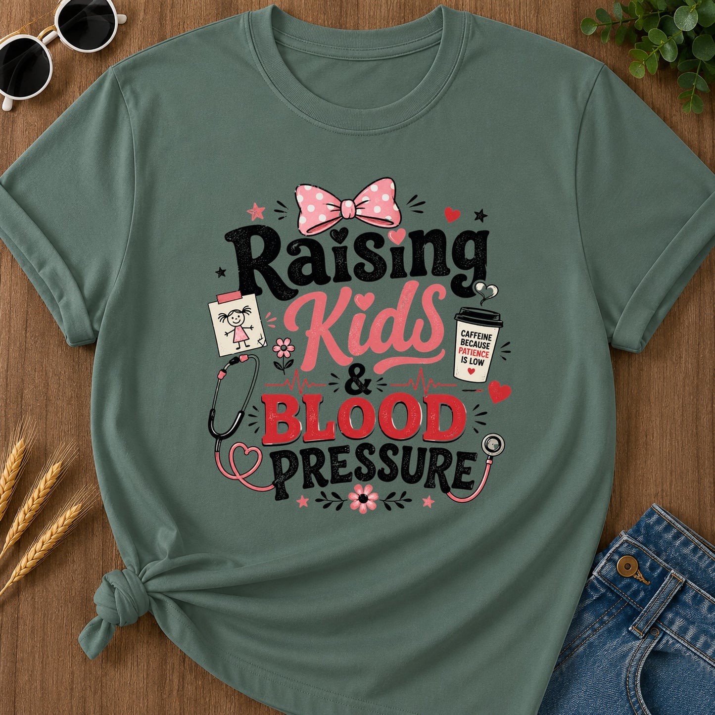 Raising Kids T-Shirt - Blue Spruce Mockup