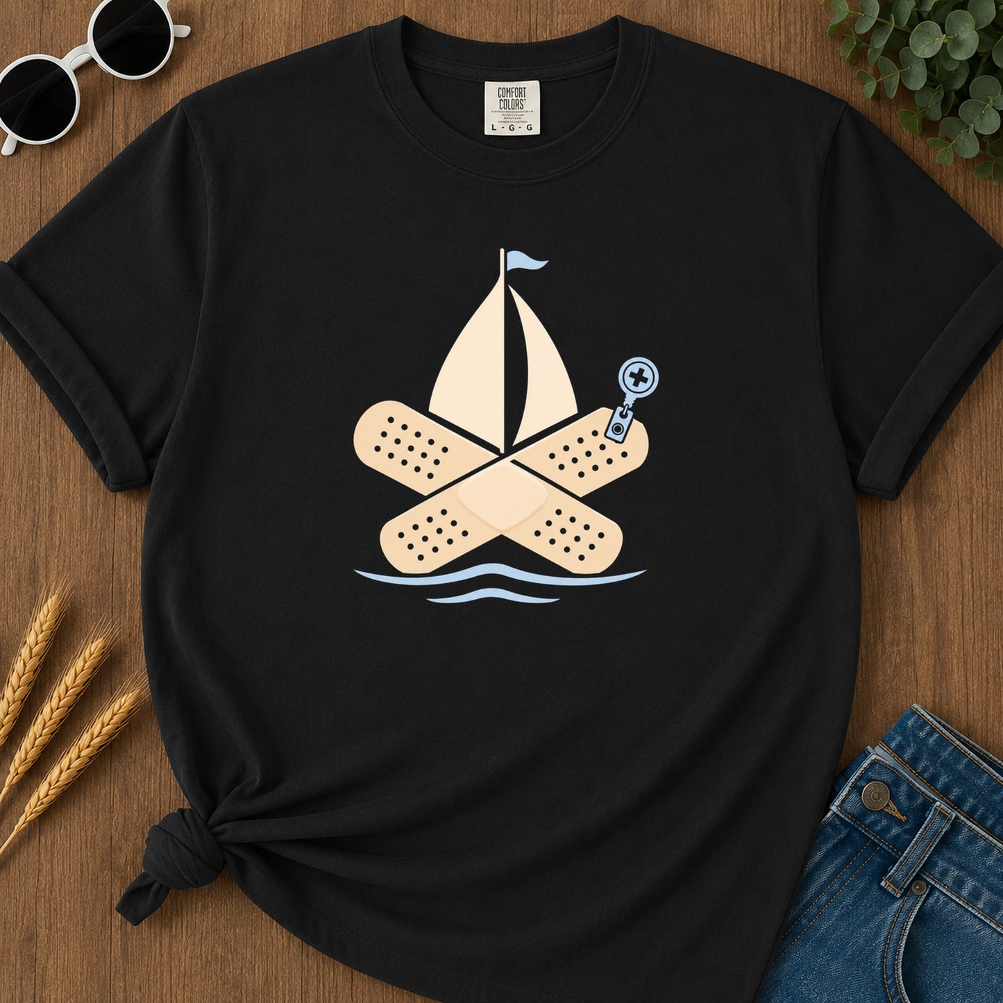 Bandage Raft T-Shirt - Black Mockup