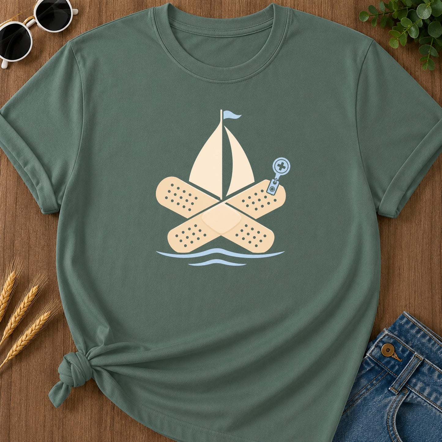 Bandage Raft T-Shirt - Blue Spruce Mockup