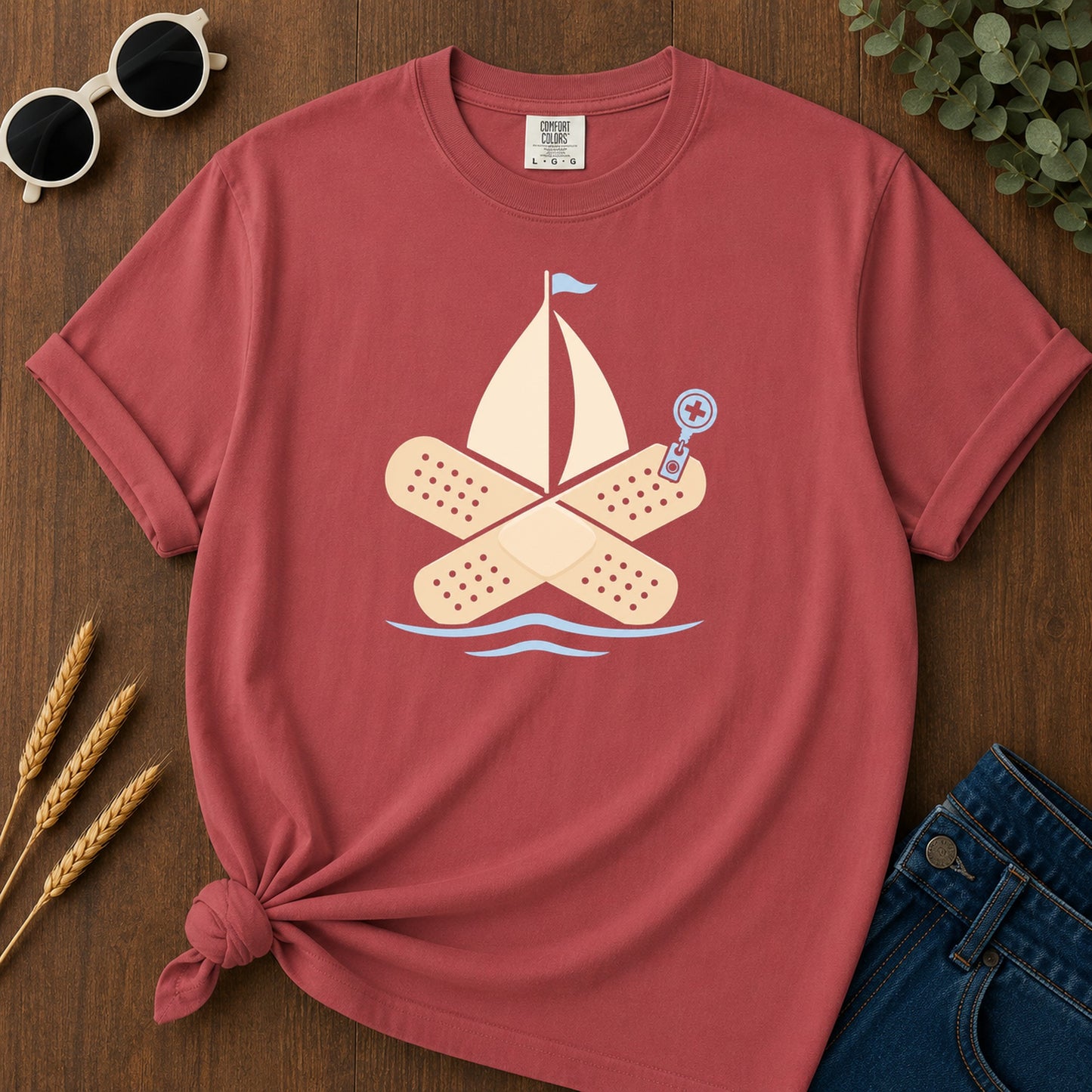 Bandage Raft T-Shirt - Crimson Mockup