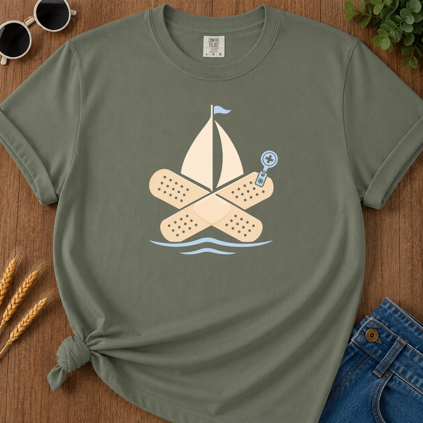 Bandage Raft T-Shirt - Moss Mockup