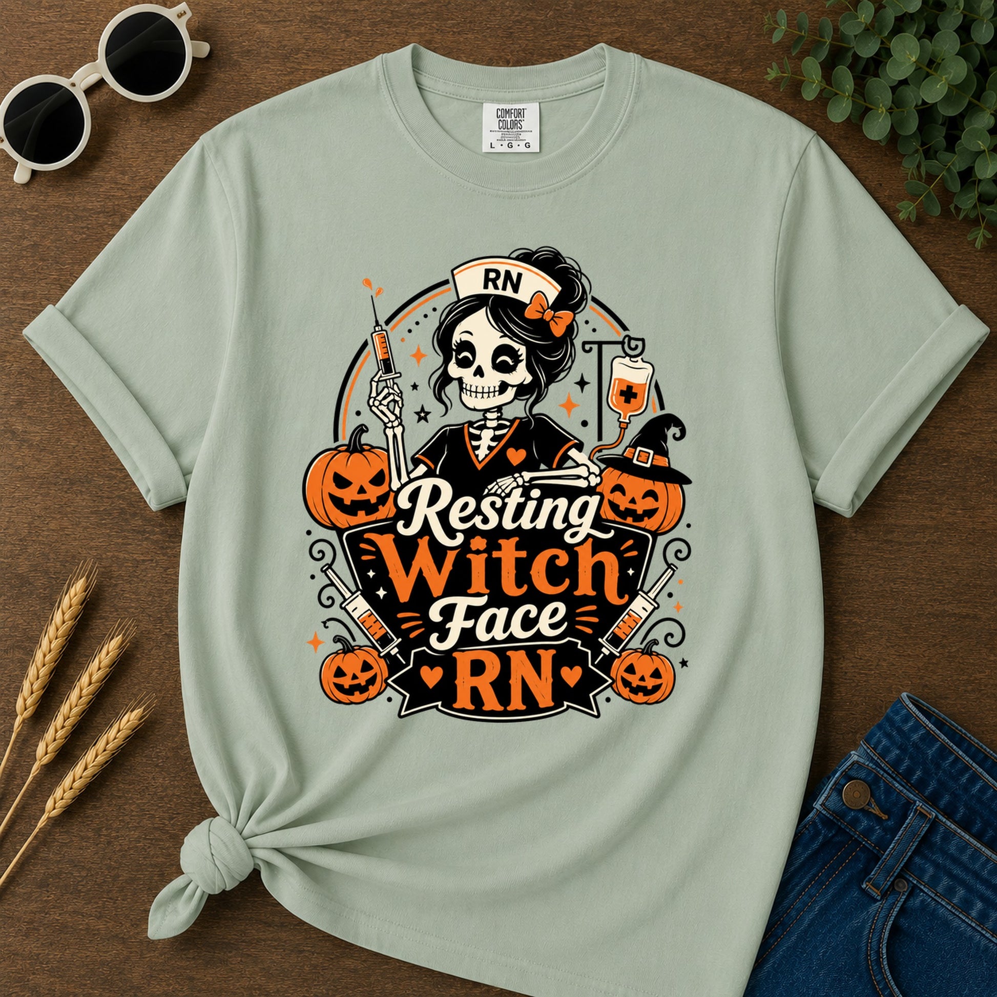 Resting Witch Face T-Shirt - Bay Mockup