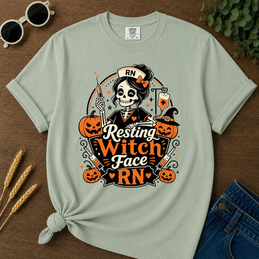 Resting Witch Face T-Shirt - Bay Mockup
