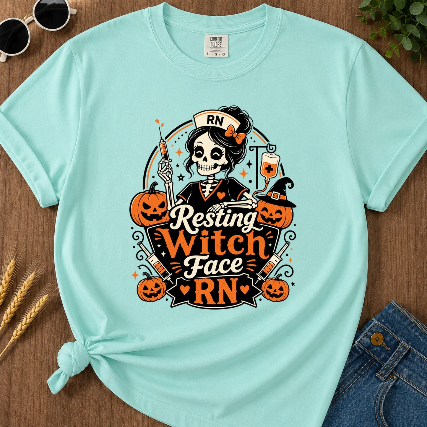 Resting Witch Face T-Shirt - Chalky Mint Mockup