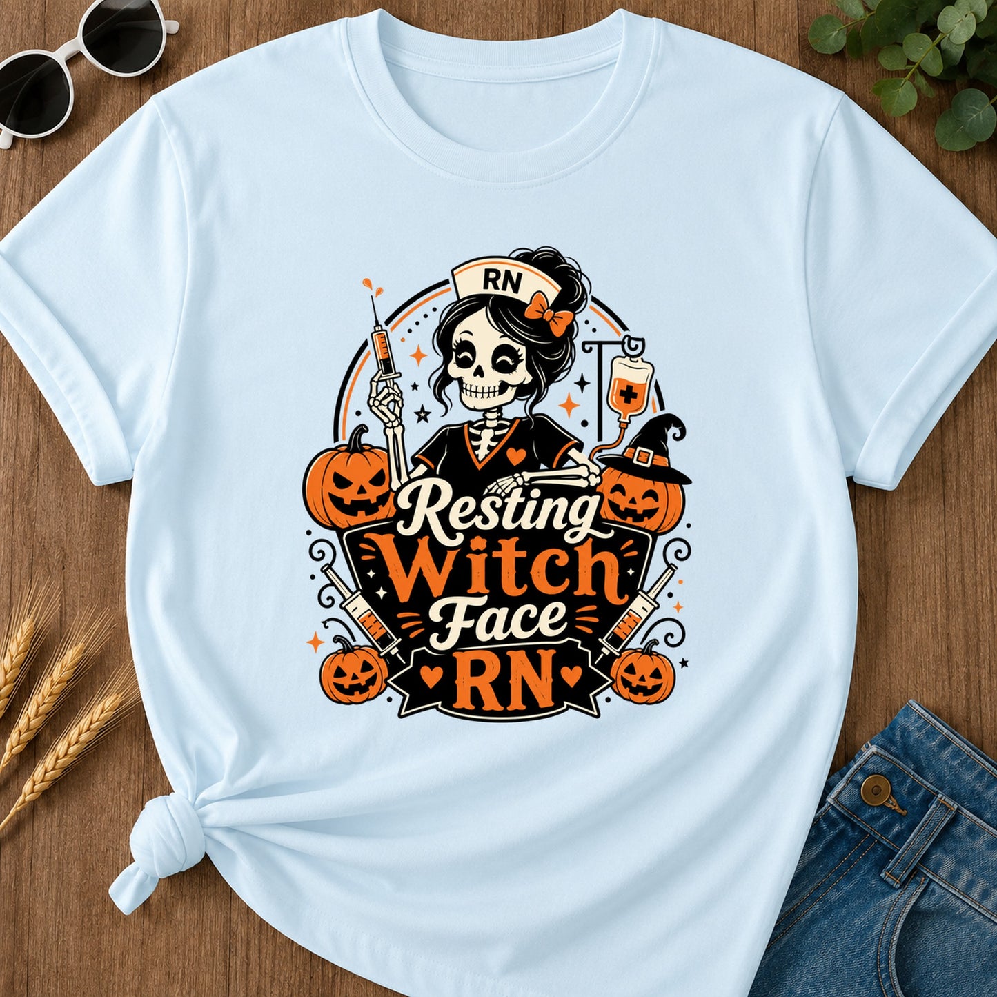 Resting Witch Face T-Shirt - Chambray Mockup