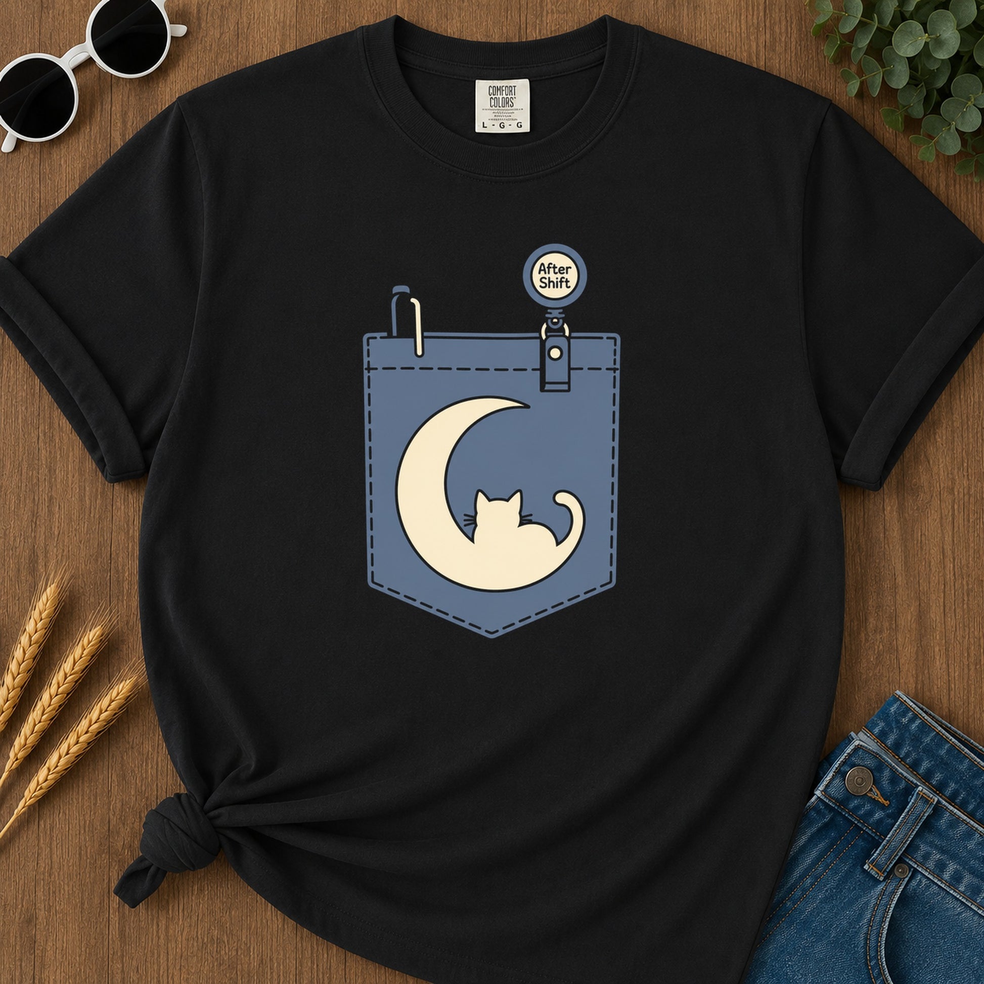 Pocket After Shift T-Shirt - Black Mockup