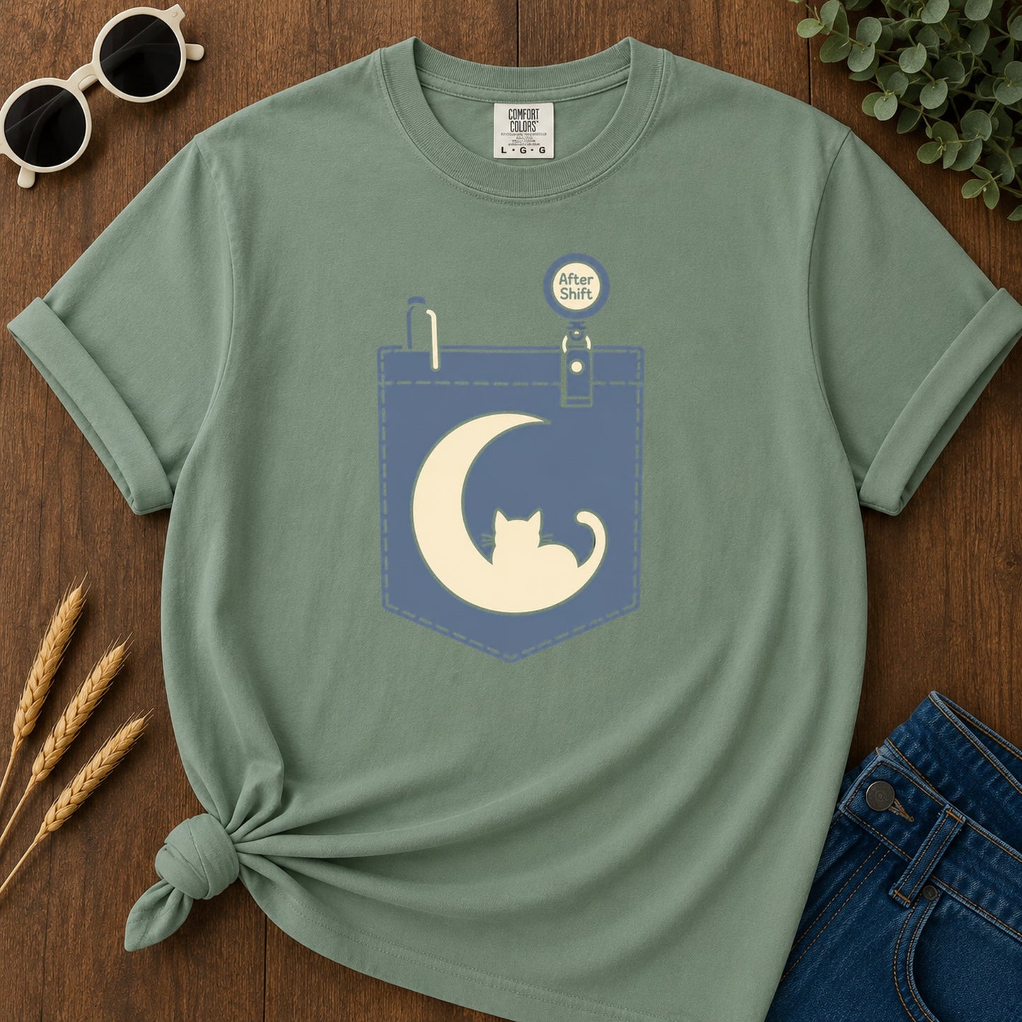 Pocket After Shift T-Shirt - Light Green Mockup